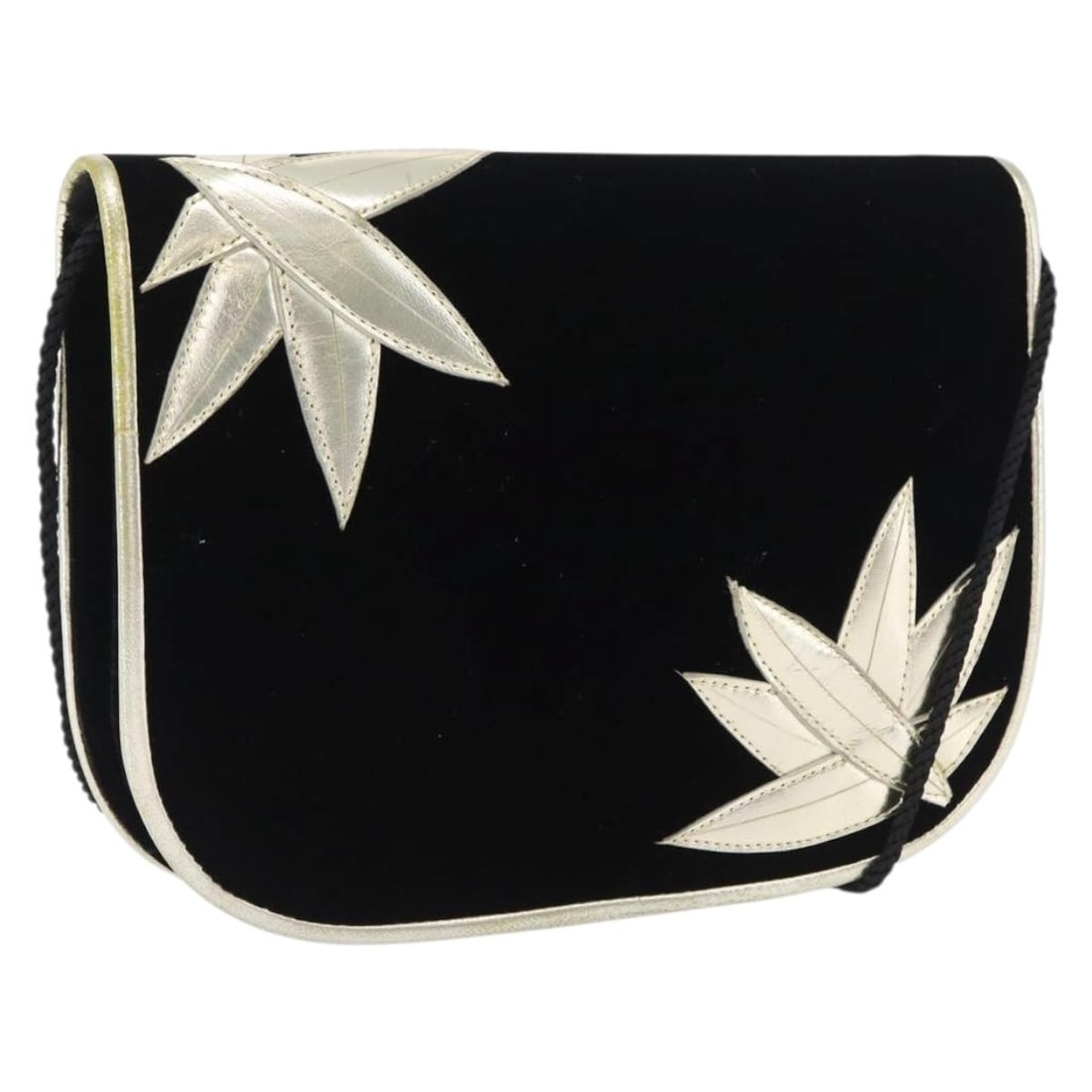 SAINT LAURENT Velor Shoulder Bag Black Gold Italy: SAINT LAURENT Velor Shoulder Bag Black Gold Italy Saint Laurent shoulder bag in black and gold velor, made in Italy. The bag measures approximately 21 cm wide, 16 cm high, and 4 cm deep, with a should