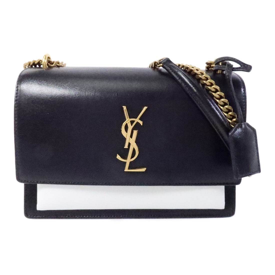 Saint Laurent Sunset Medium Calfskin Shoulder Bag Black 442906 D426W: Saint Laurent Sunset Medium Calfskin Shoulder Bag Black 442906 D426W Saint Laurent YSL Sunset Medium Chain Shoulder Bag in black calfskin (cowhide), model 442906 D426W. This women's shoulder bag is ma