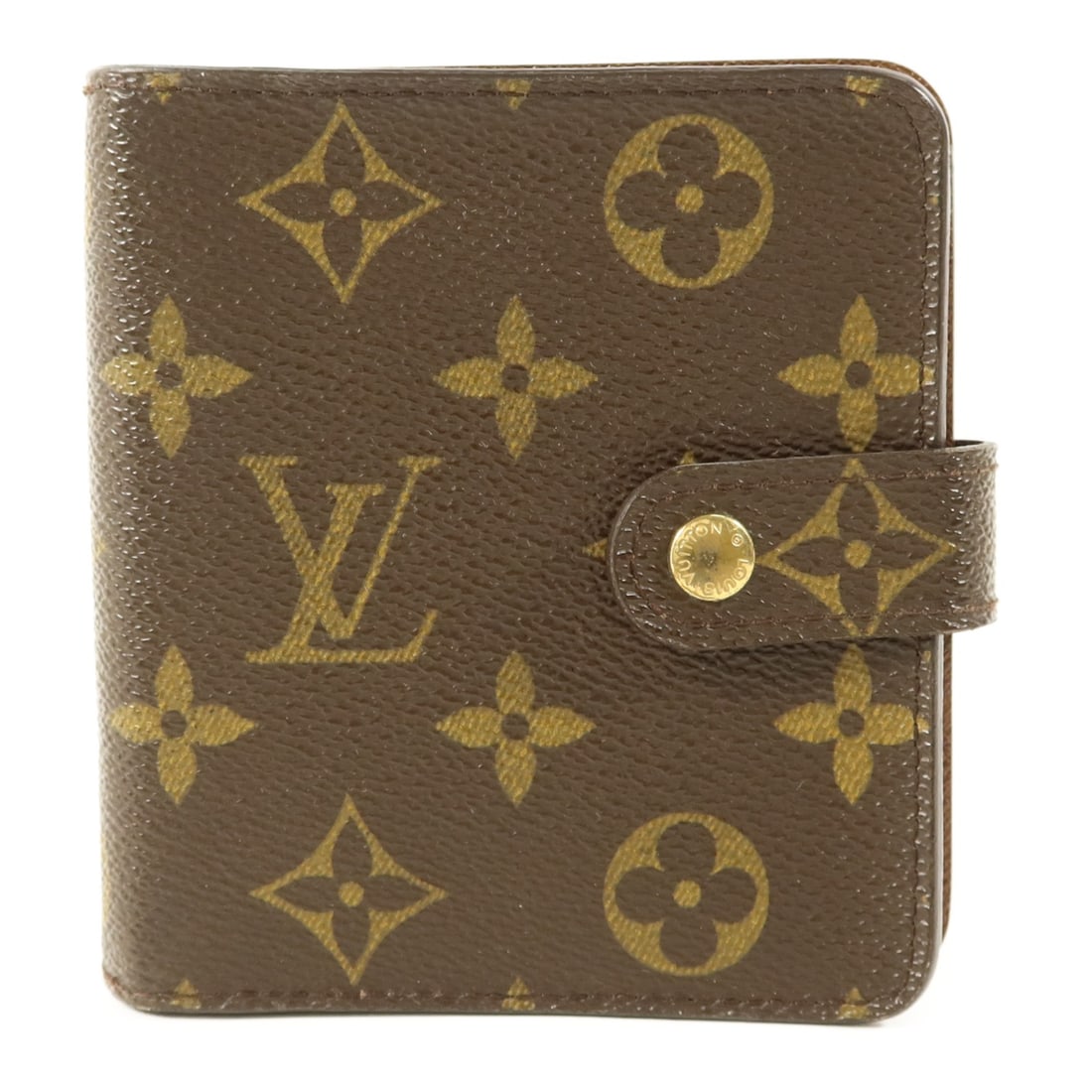 Louis Vuitton M61667 Monogram Bi Fold Wallet Brown: Louis Vuitton M61667 Monogram Bi Fold Wallet Brown A compact bi-fold zipper wallet in brown Monogram and PVC coated canvas. It features a hook button closure, three card slots, two additional pockets,