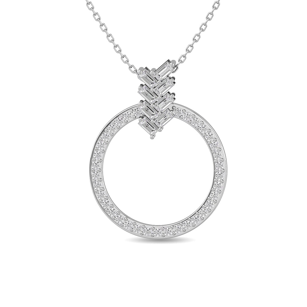 Diamond 1/4 Ct.Tw. Open Circle Fashion Pendant in 10K White Gold: Diamond 1/4 Ct.Tw. Open Circle Fashion Pendant in 10K White Gold 10k White Gold Stone Color: G-h Stone Clarity: I1 Unless otherwise specified, pendants that include a chain are paired with our standar