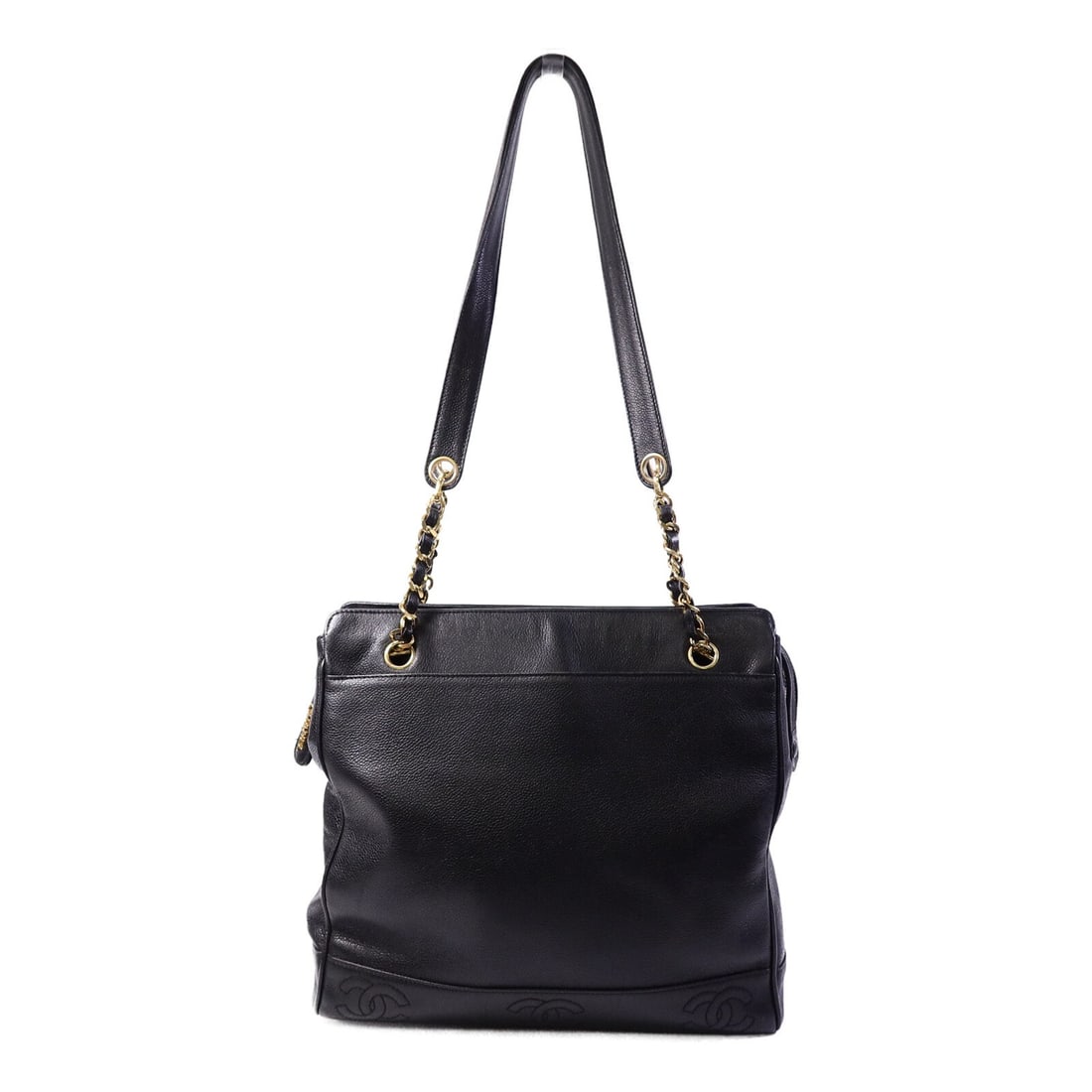 CHANEL CC Vintage Calfskin Shoulder Tote Bag Black GHW: CHANEL CC Vintage Calfskin Shoulder Tote Bag Black GHW Vintage CHANEL shoulder bag in black calfskin (cowhide) leather. The bag is described as a CC GHW Vintage Tote Bag Shoulder Bag and is in very go