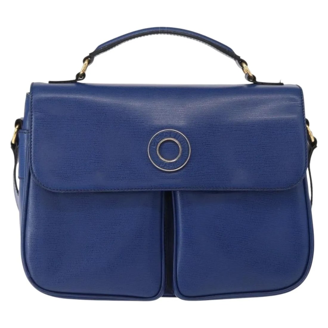 Celine Vintage Circle Logo Blue Leather Shoulder Bag: Celine Vintage Circle Logo Blue Leather Shoulder Bag This vintage Celine Circle Logo crossbody bag features a blue leather exterior with subtle signs of wear, including slight rubbing on the surface a