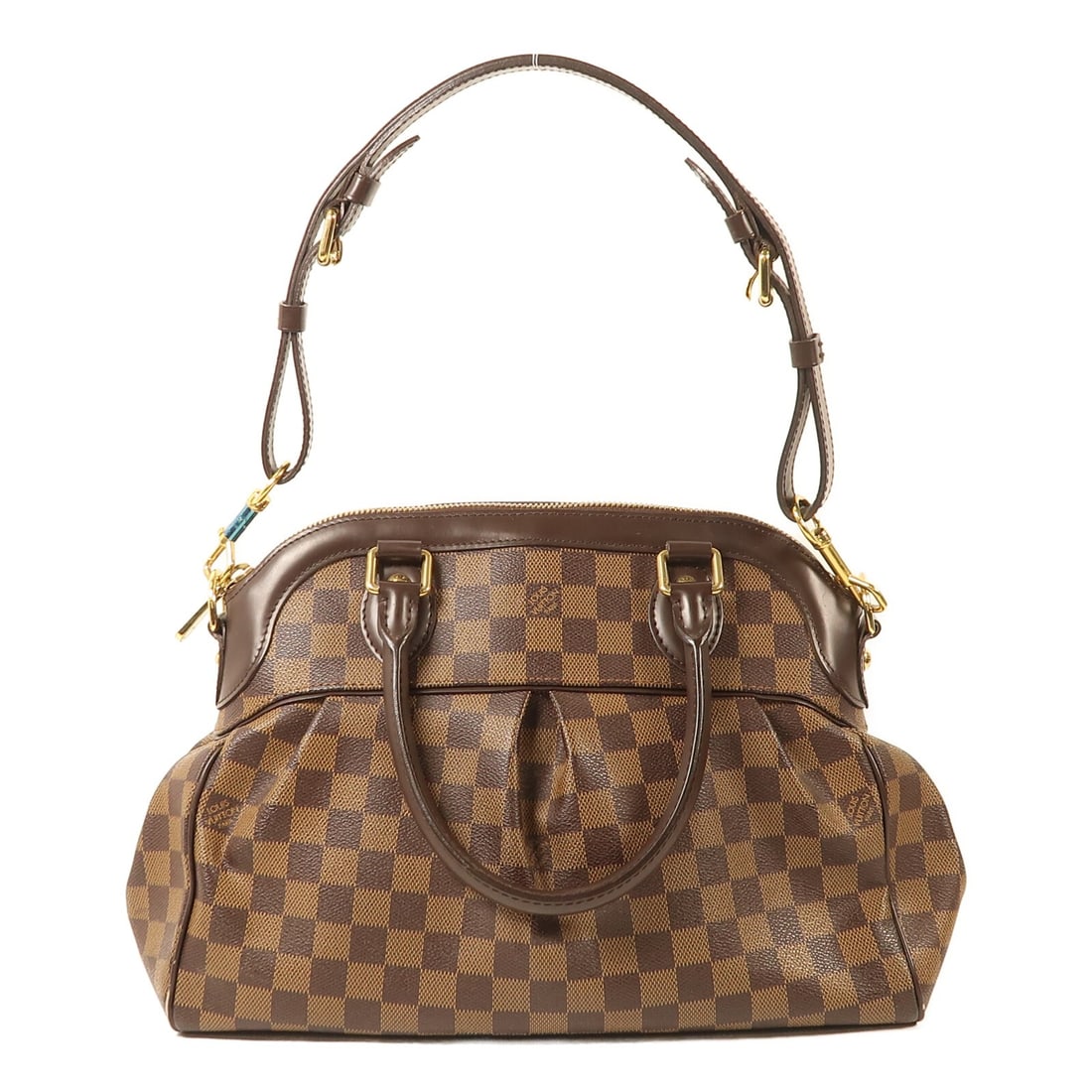 Louis Vuitton Trevi PM 2 Way Bag N51997 Damier Brown: Louis Vuitton Trevi PM 2 Way Bag N51997 Damier Brown Louis Vuitton Trevi PM 2 Way Shoulder Bag in brown Damier x PVC coated canvas. This model features a fastener closure, two open interior pockets, a