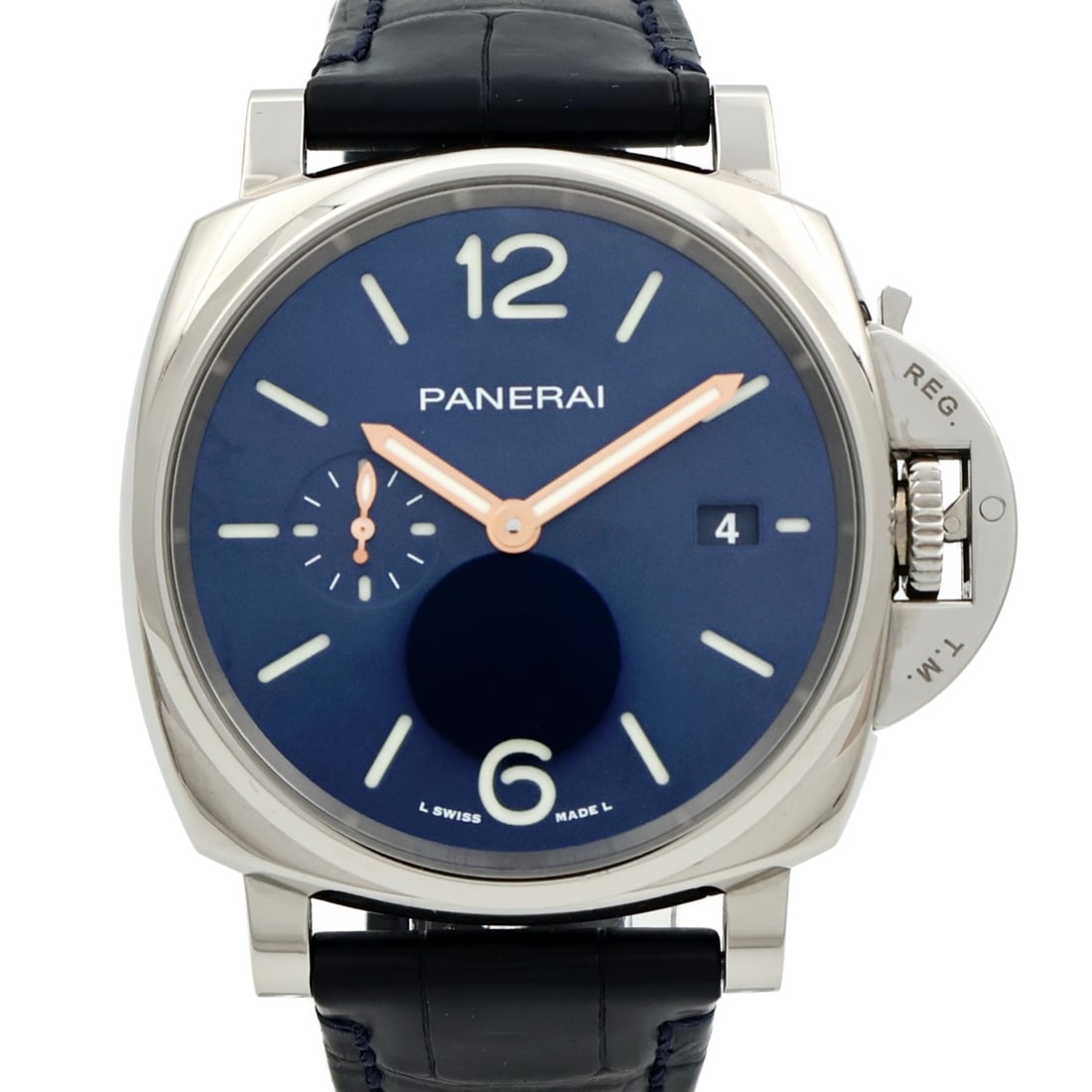 PANERAI PAM01274 Luminor Due mens automatic blue steel wristwatch: PANERAI PAM01274 Luminor Due mens automatic blue steel wristwatch Panerai Luminor Due Automatic Watch PAM01274 in stainless steel with a blue dial and blue frame color. This men's wristwatch features 