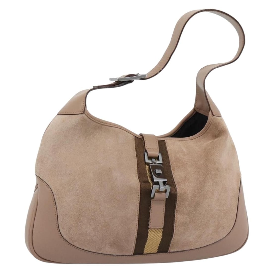 Gucci Jackie Sherry Line Suede Shoulder Bag Pink Silver Dust Bag: Gucci Jackie Sherry Line Suede Shoulder Bag Pink Silver Dust Bag Gucci Sherry Line Jackie shoulder bag in pink and silver suede, made in Italy. It comes with a dust bag and is identified by product no