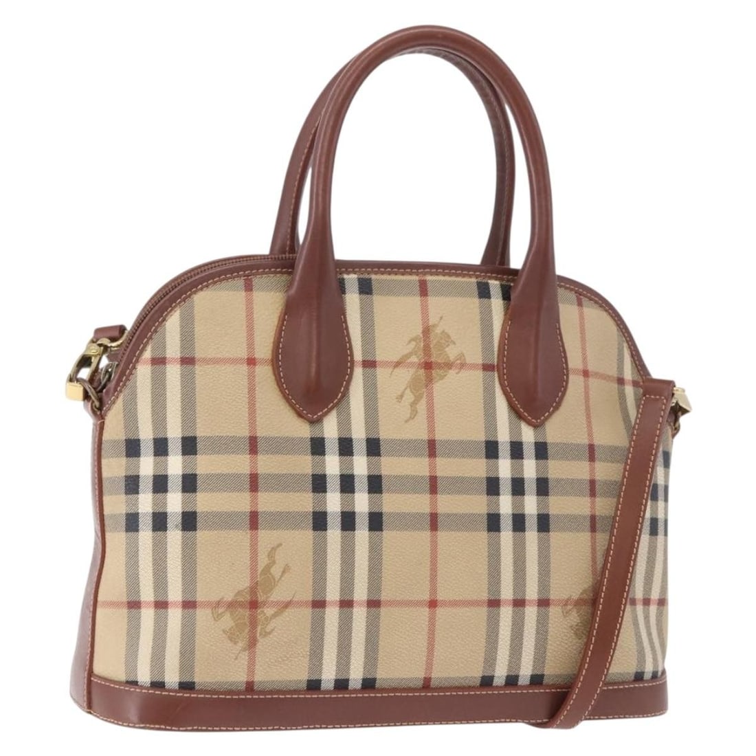 BURBERRY Nova Check 2way Hand Bag Beige PVC Leather Shoulder Strap: BURBERRY Nova Check 2way Hand Bag Beige PVC Leather Shoulder Strap Burberry Nova Check hand bag in beige and gold tone PVC leather, made in Italy. This 2-way style comes with a shoulder strap and feat
