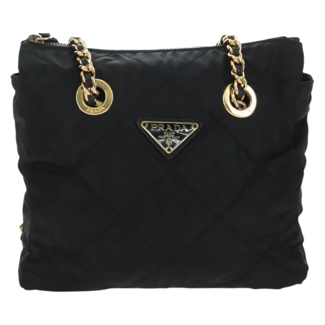 Prada Re-Edition 1995 Quilted Re-Nylon Chain Tote Bag: Prada Re-Edition 1995 Quilted Re-Nylon Chain Tote Bag Prada Re-Edition 1995 Chain Tote in black quilted nylon. This women's bag is made in Italy and shows fair overall condition with light wear and ma