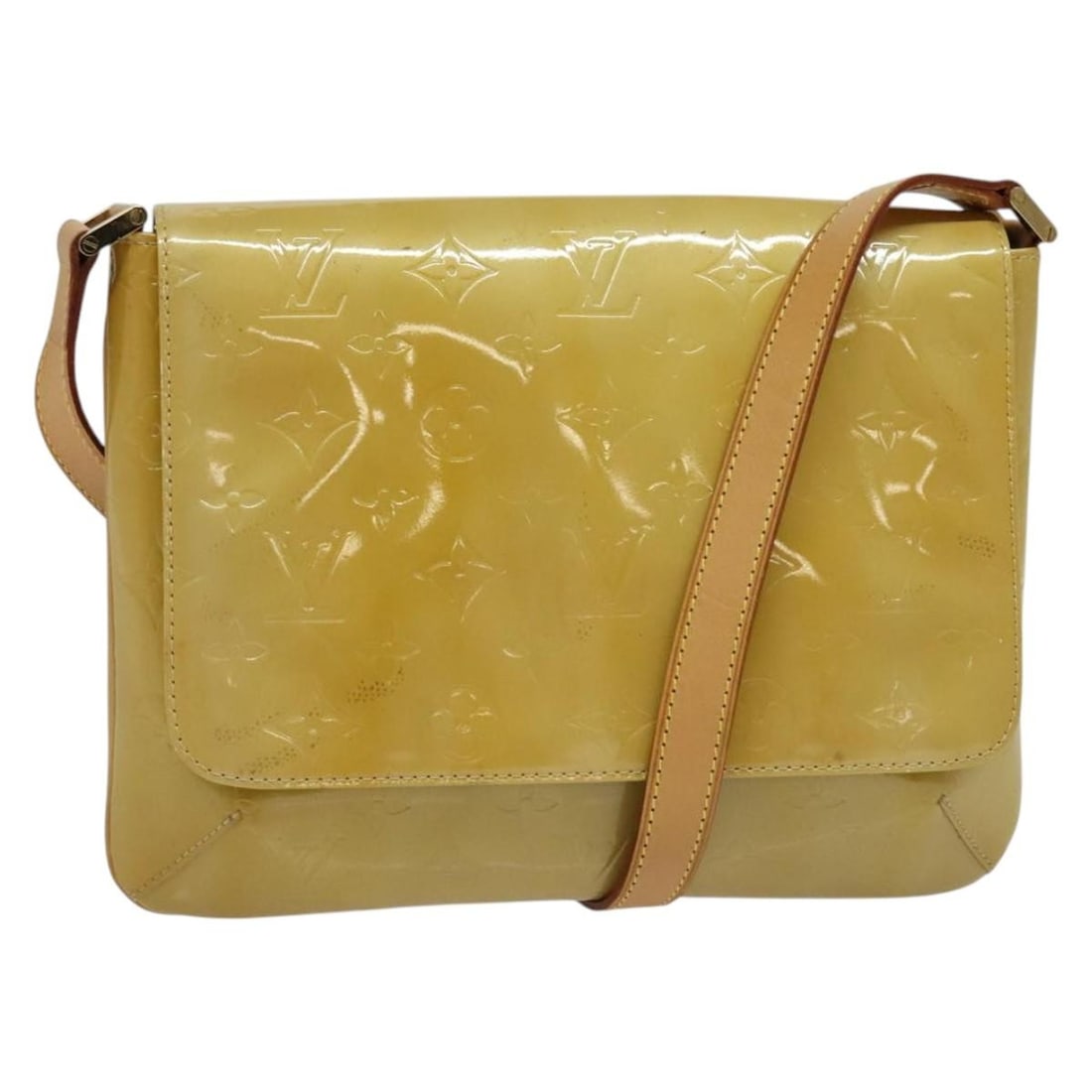 Louis Vuitton Monogram Vernis Thompson Street Bag Beige M91301 Auth France: Louis Vuitton Monogram Vernis Thompson Street Bag Beige M91301 Auth France Introducing the LOUIS VUITTON Monogram Vernis Thompson Street Bag, an elegant shoulder bag crafted from high-quality patent l