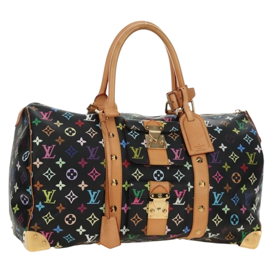 Louis Vuitton M92640 Keepall 45 Boston Bag Monogram Multicolor Black: Louis Vuitton M92640 Keepall 45 Boston Bag Monogram Multicolor Black Louis Vuitton Keepall 45 Boston bag in Monogram Multicolor Canvas with a black exterior. Made in France, this women's bag measures 