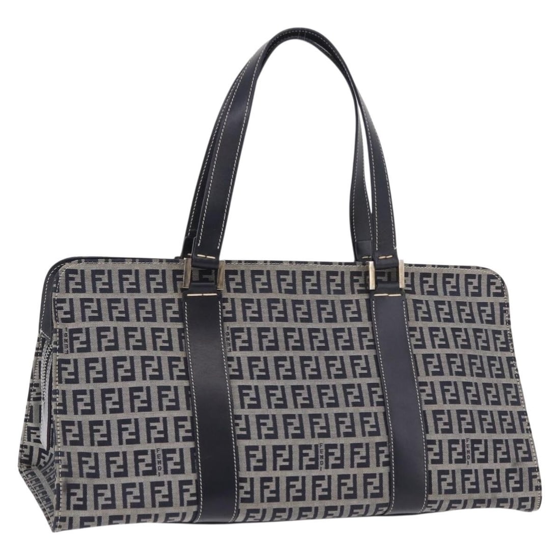 FENDI Zucchino Canvas Hand Bag Navy Silver Dust Bag: FENDI Zucchino Canvas Hand Bag Navy Silver Dust Bag Authentic Fendi handbag in navy and silver Zucchino canvas. This women's bag includes a dust bag and is made in Italy. Condition is rated B with rea