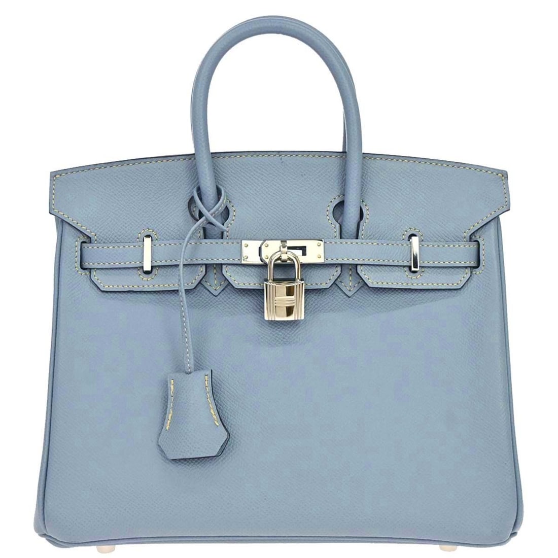 Hermes Birkin 25 Blue Lin Epsom Leather Top Handle Bag: Hermes Birkin 25 Blue Lin Epsom Leather Top Handle Bag Hermes Birkin 25 handbag in Blue Lin Epsom leather with a top handle bag style and flap turnlock closure. It features double handles, lock studs,