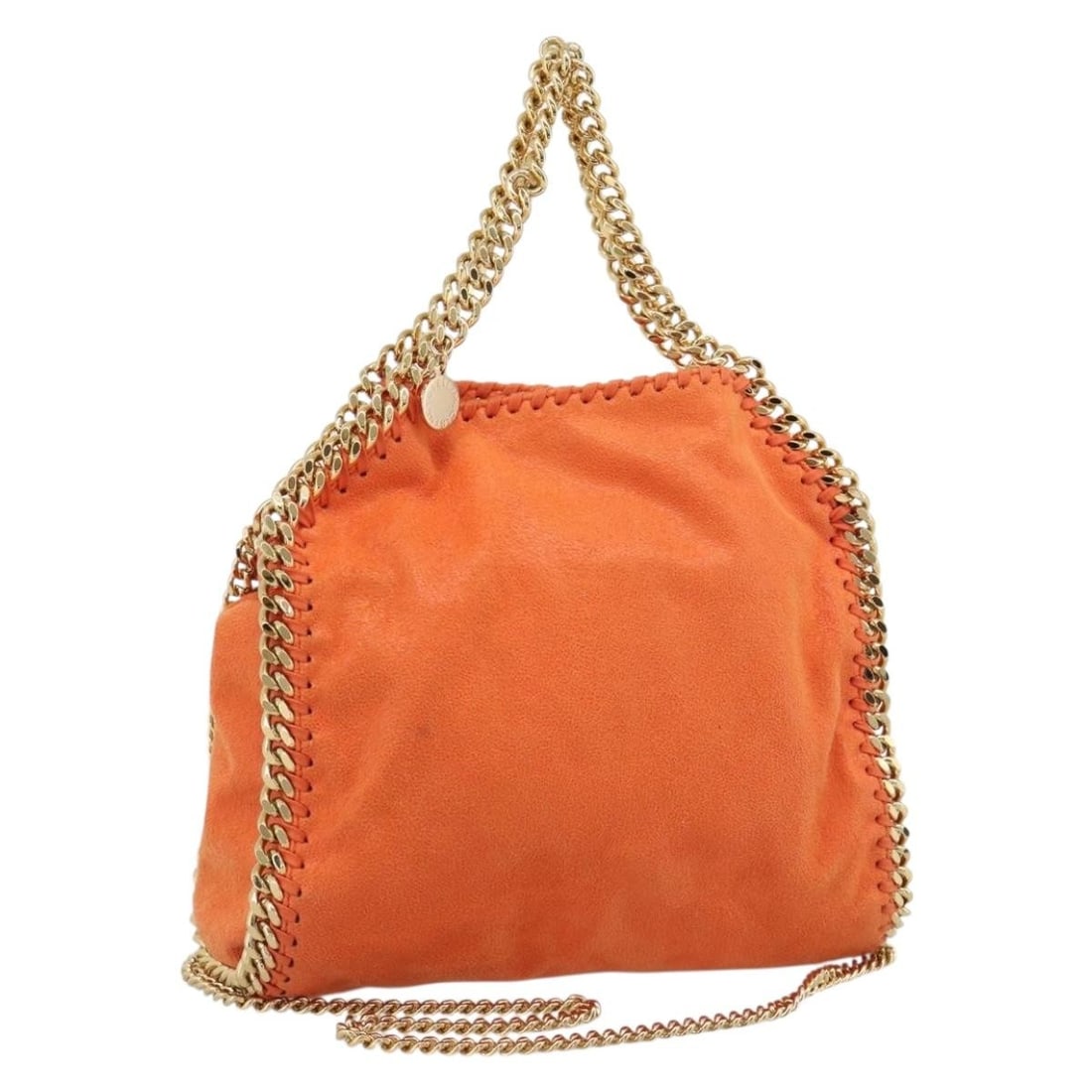 Stella McCartney Falabella Mini 2way Shoulder Bag Orange Polyester: Stella McCartney Falabella Mini 2way Shoulder Bag Orange Polyester This Stella McCartney Farabella Mini Bag is a 2-way shoulder bag in orange and gold polyester. It was made in Italy and comes in AB V