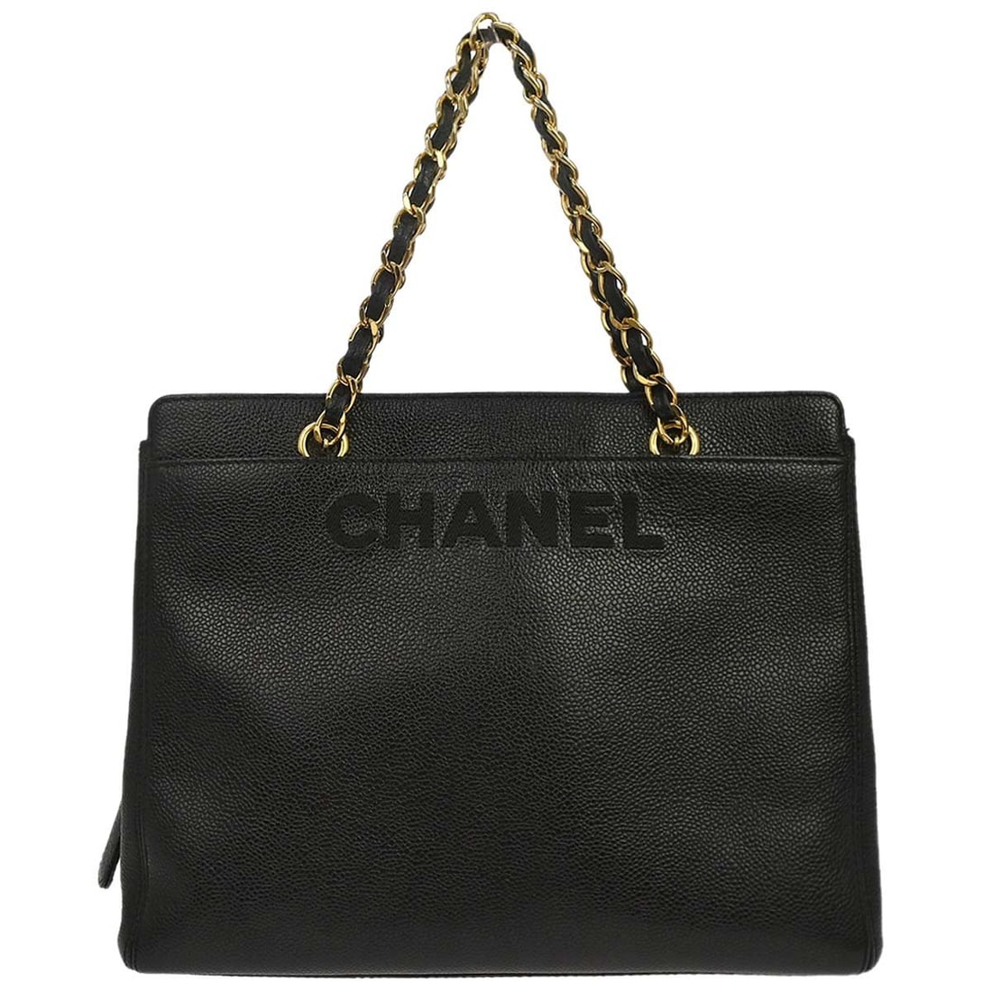 Chanel PST Petite Shopping Tote Black Caviar Leather Chain Bag: Chanel PST Petite Shopping Tote Black Caviar Leather Chain Bag Chanel Petite Shopping Tote chain handbag in black caviar skin leather. This tote features two exterior pockets and two interior zipper p