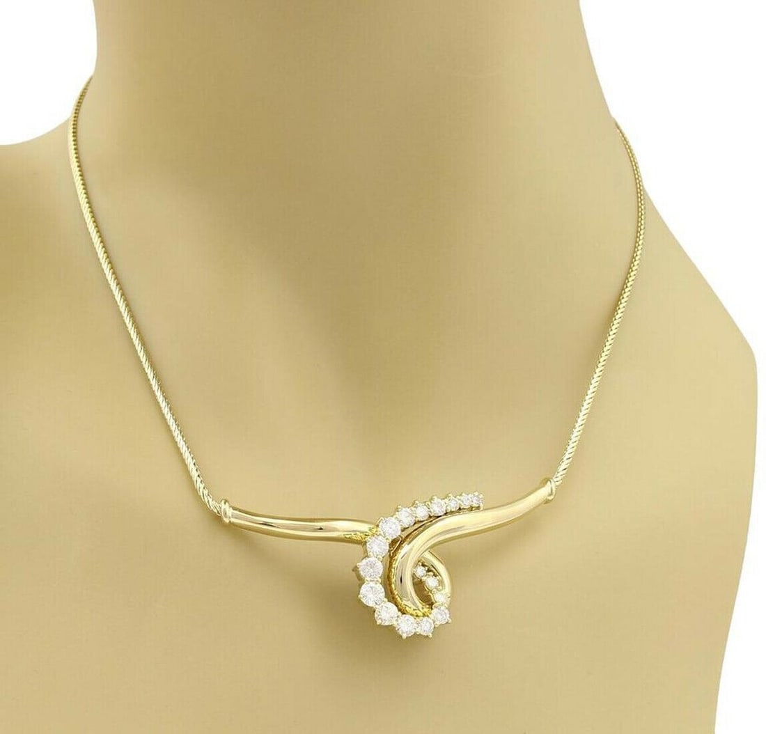 Jose Hess 18k Yellow Gold Diamond Scroll Collar Necklace: Jose Hess 18k Yellow Gold Diamond Scroll Collar Necklace A vintage Jose Hess necklace crafted in 18k yellow gold with a sculptural collar-style silhouette and graceful scroll motif. The design is acce