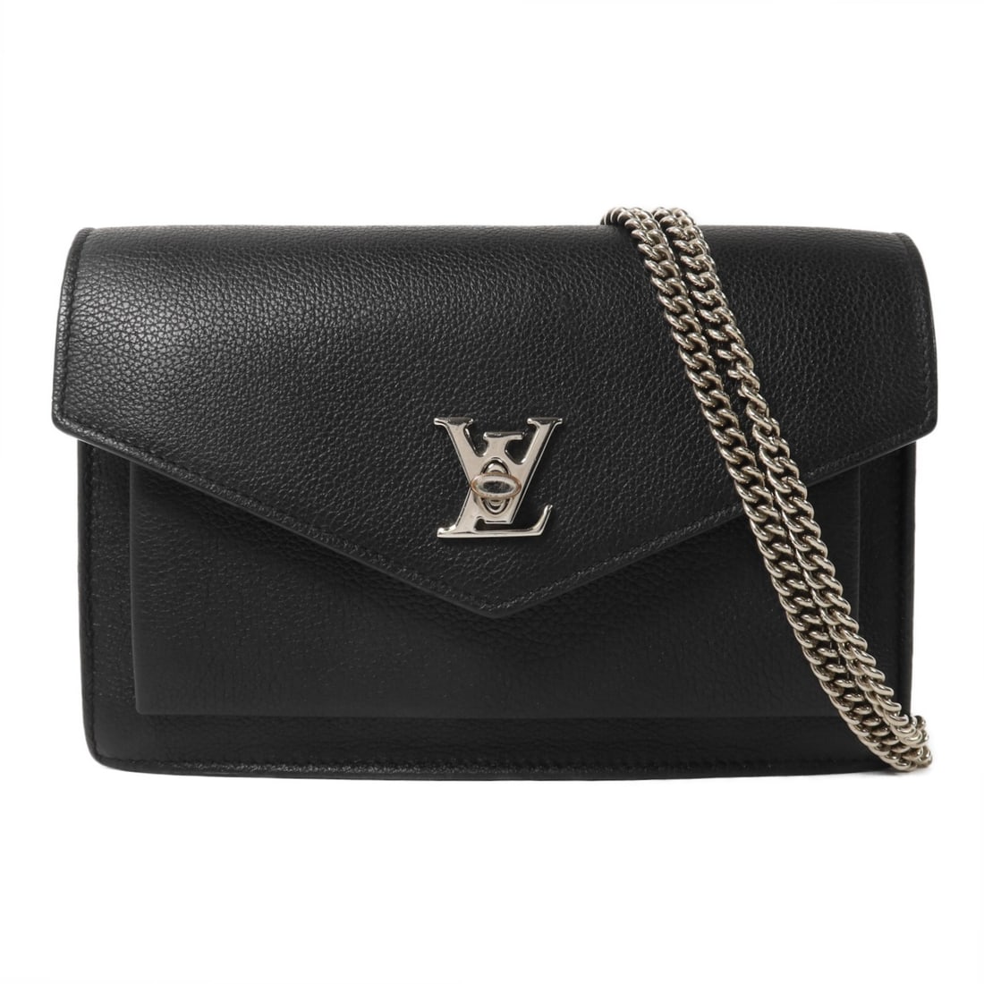 Louis Vuitton Mylockme Chain Black Calfskin Shoulder Bag M63471: Louis Vuitton Mylockme Chain Black Calfskin Shoulder Bag M63471 Louis Vuitton Mylockme Chain Shoulder Bag, model M63471, in black calfskin (cowhide) leather. Designed as a women's shoulder bag, it fea