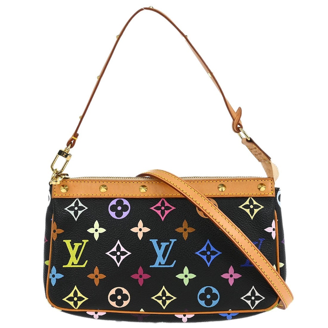 Louis Vuitton Pochette Accessoires Black Multicolor Handbag M92648: Louis Vuitton Pochette Accessoires Black Multicolor Handbag M92648 Louis Vuitton Pochette Accessoires in black Monogram Multicolor canvas with leather trim and a zip closure. This women's small handba