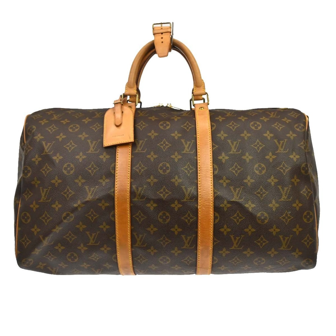 Vintage Louis Vuitton Keepall Bandouliere 50 Monogram Travel Handbag: Vintage Louis Vuitton Keepall Bandouliere 50 Monogram Travel Handbag Vintage Louis Vuitton Keepall 50 Bandouliere handbag in brown Monogram canvas with leather handles and gold-plated hardware. This t