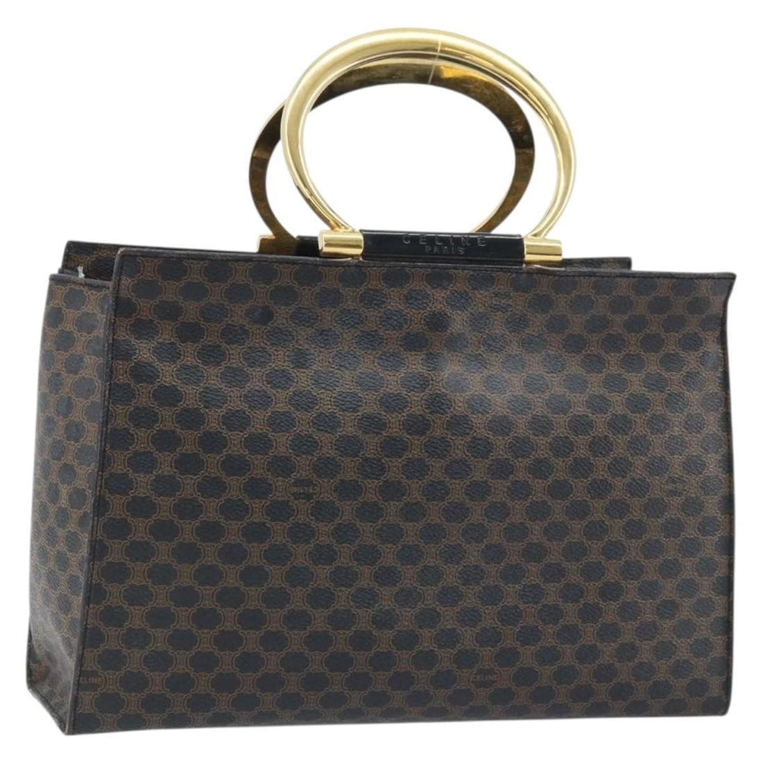 Celine Macadam Black PVC Leather Handbag with Gold Accents (1 of 18)