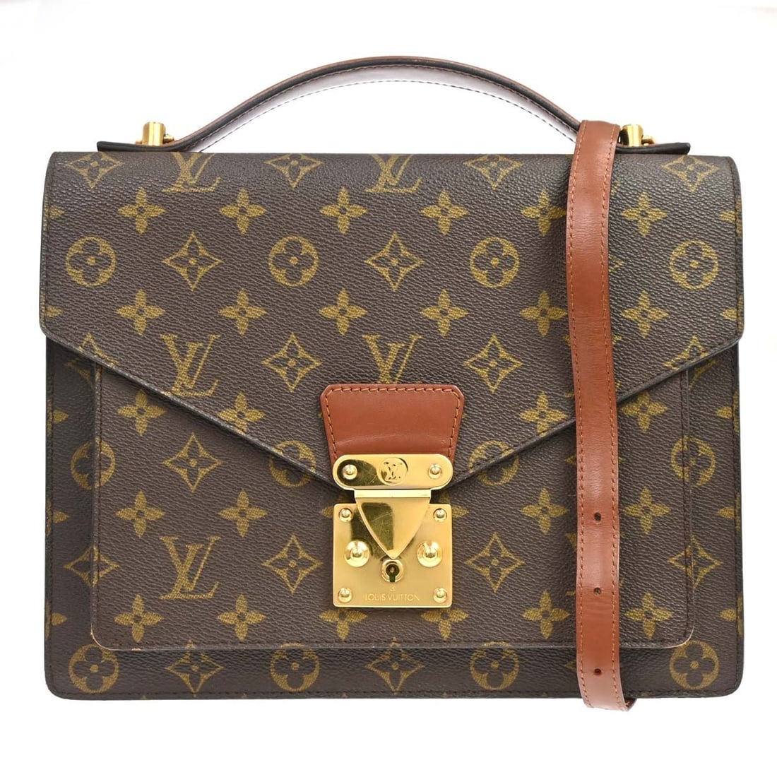 Louis Vuitton Monceau 28 Monogram Canvas Handbag M51185 with Shoulder Strap: Louis Vuitton Monceau 28 Monogram Canvas Handbag M51185 with Shoulder Strap Vintage Louis Vuitton Monceau 28 handbag in brown Monogram canvas with leather trim and double handles. This women's busines
