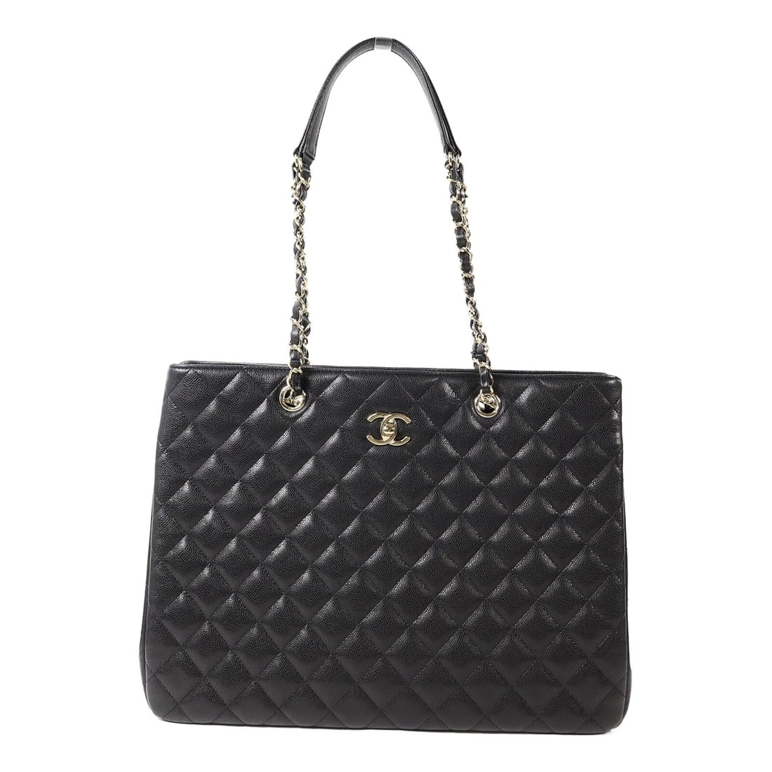 CHANEL A91046 CC Chain Shoulder Bag Black Calfskin GHW: CHANEL A91046 CC Chain Shoulder Bag Black Calfskin GHW A CHANEL CC GHW chain shoulder bag in black calfskin (cowhide) leather. This women's shoulder bag features a turn lock closure, two interior open