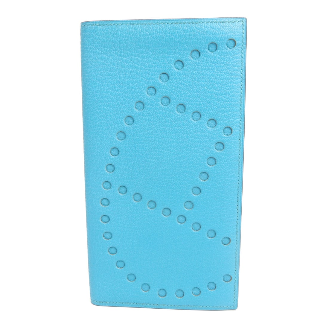 Hermes Evelyne Chevre Goatskin Long Wallet Celeste Blue: Hermes Evelyne Chevre Goatskin Long Wallet Celeste Blue Hermes Evelyne long wallet in Chevre and goatskin leather, presented in Celeste and BluexCeleste. It features an open pocket layout with multipl