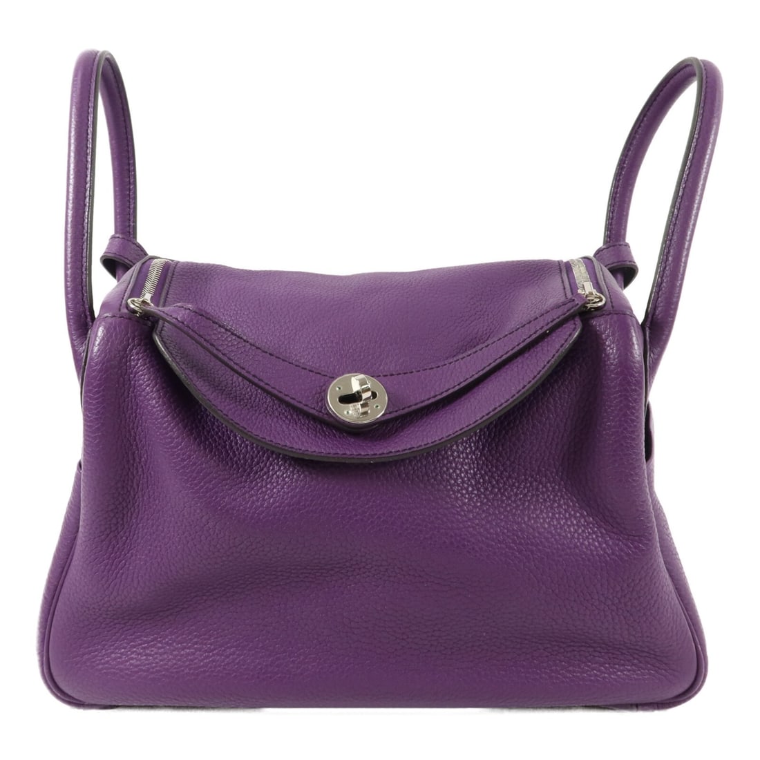 Hermes Lindy 30 Taurillon Clemence 2 Way Shoulder Bag Purple PHW: Hermes Lindy 30 Taurillon Clemence 2 Way Shoulder Bag Purple PHW Hermes Lindy 30 2 Way Shoulder Bag in Taurillon Clemence leather and calfskin, presented in Ultraviolet/Purple with PHW hardware. This 