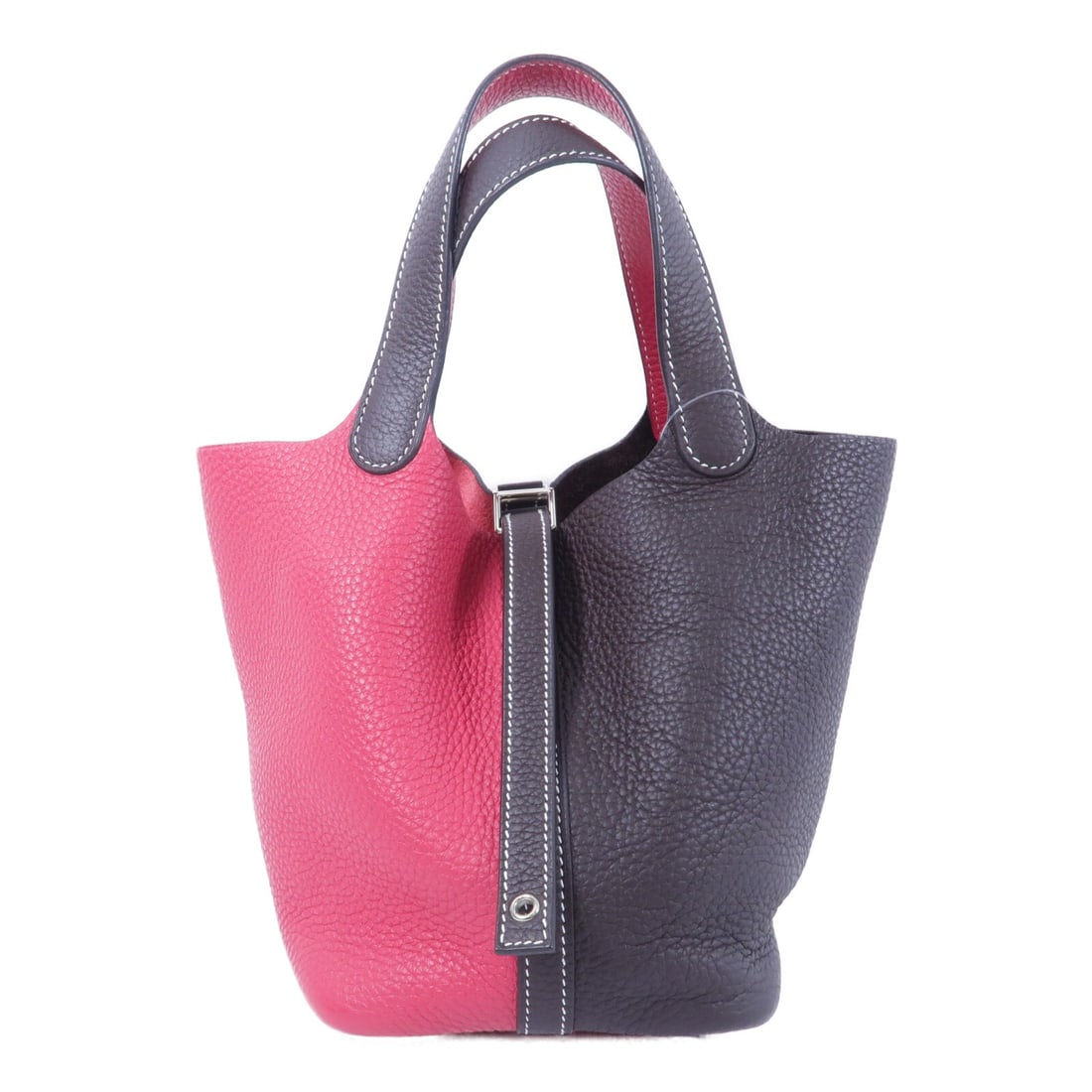 Hermes Picotin PM Taurillon Clemence tote with PHW Rouge Sellier Frambo: Hermes Picotin PM Taurillon Clemence tote with PHW Rouge Sellier Frambo Hermes Picotin PM tote bag in Taurillon Clemence leather and calfskin (cowhide), presented in pink with Rouge Sellier/Frambo acc