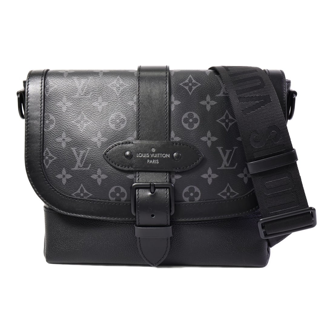 Louis Vuitton M45911 Saumur shoulder bag Monogram Eclipse black: Louis Vuitton M45911 Saumur shoulder bag Monogram Eclipse black Louis Vuitton Saumur Shoulder Bag, model M45911, in Monogram Eclipse Black. It is made from Monogram eclipse x PVC coated canvas and com