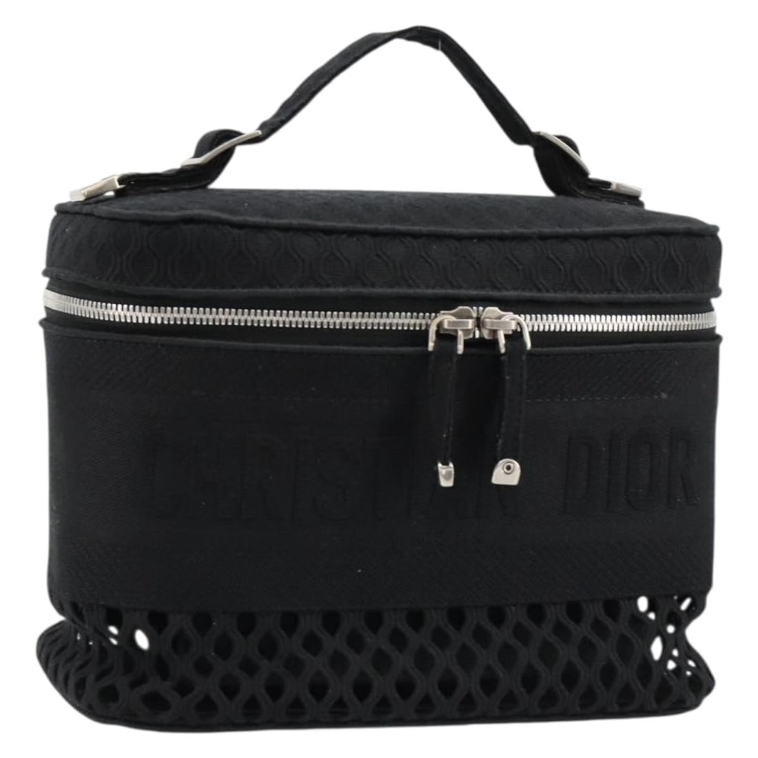 Christian Dior canvas vanity handbag black silver with dust bag: Christian Dior canvas vanity handbag black silver with dust bag Christian Dior vanity handbag in black and silver canvas, made in Italy. It comes with a dust bag and has a reasonable wear and tear con