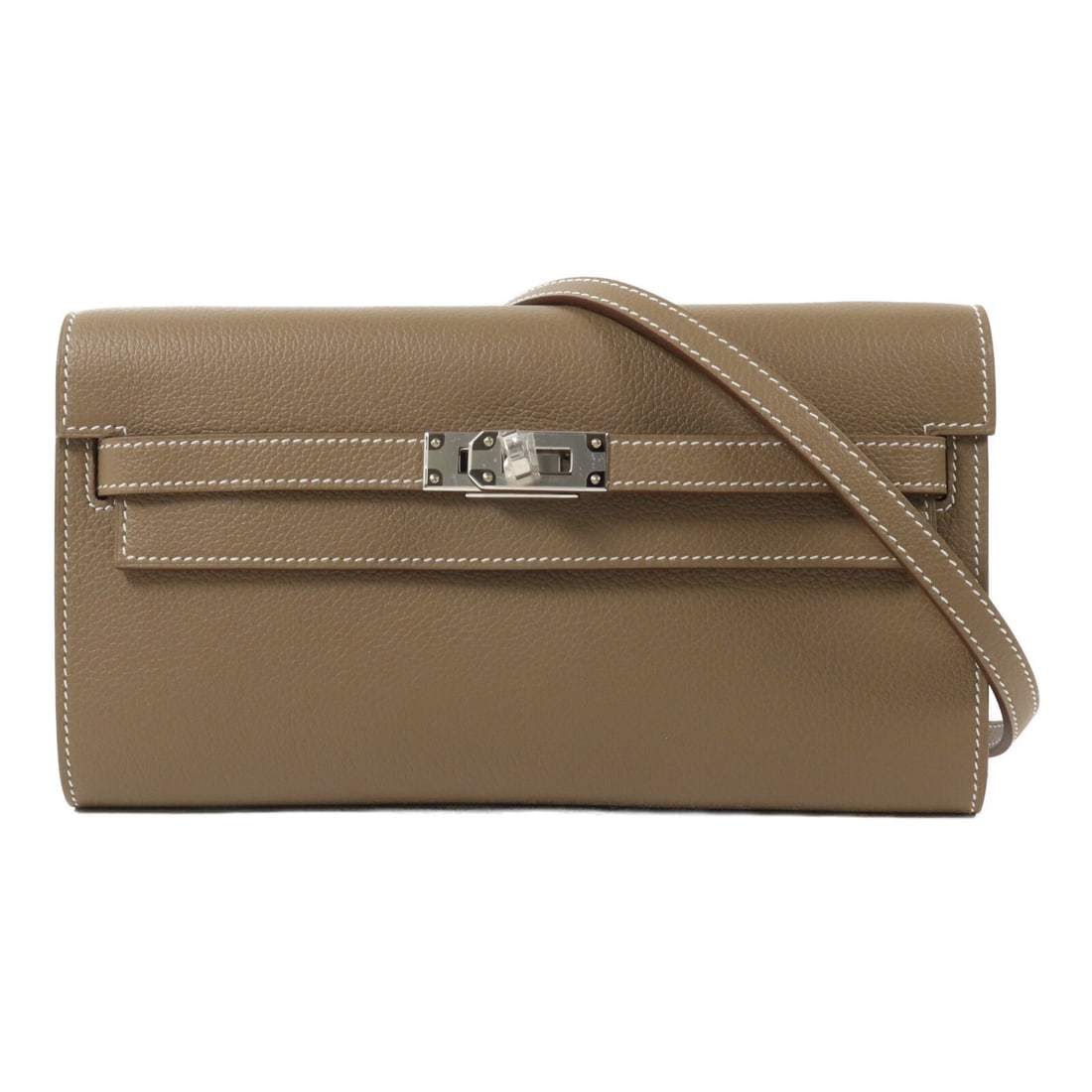 Hermes Kelly To Go Evercolor Leather Shoulder Bag Etoupe PHW: Hermes Kelly To Go Evercolor Leather Shoulder Bag Etoupe PHW Hermes Kelly To Go shoulder bag in Etoupe Grey, crafted from Evercolor leather with calfskin trim. It features PHW hardware, a shoulder str