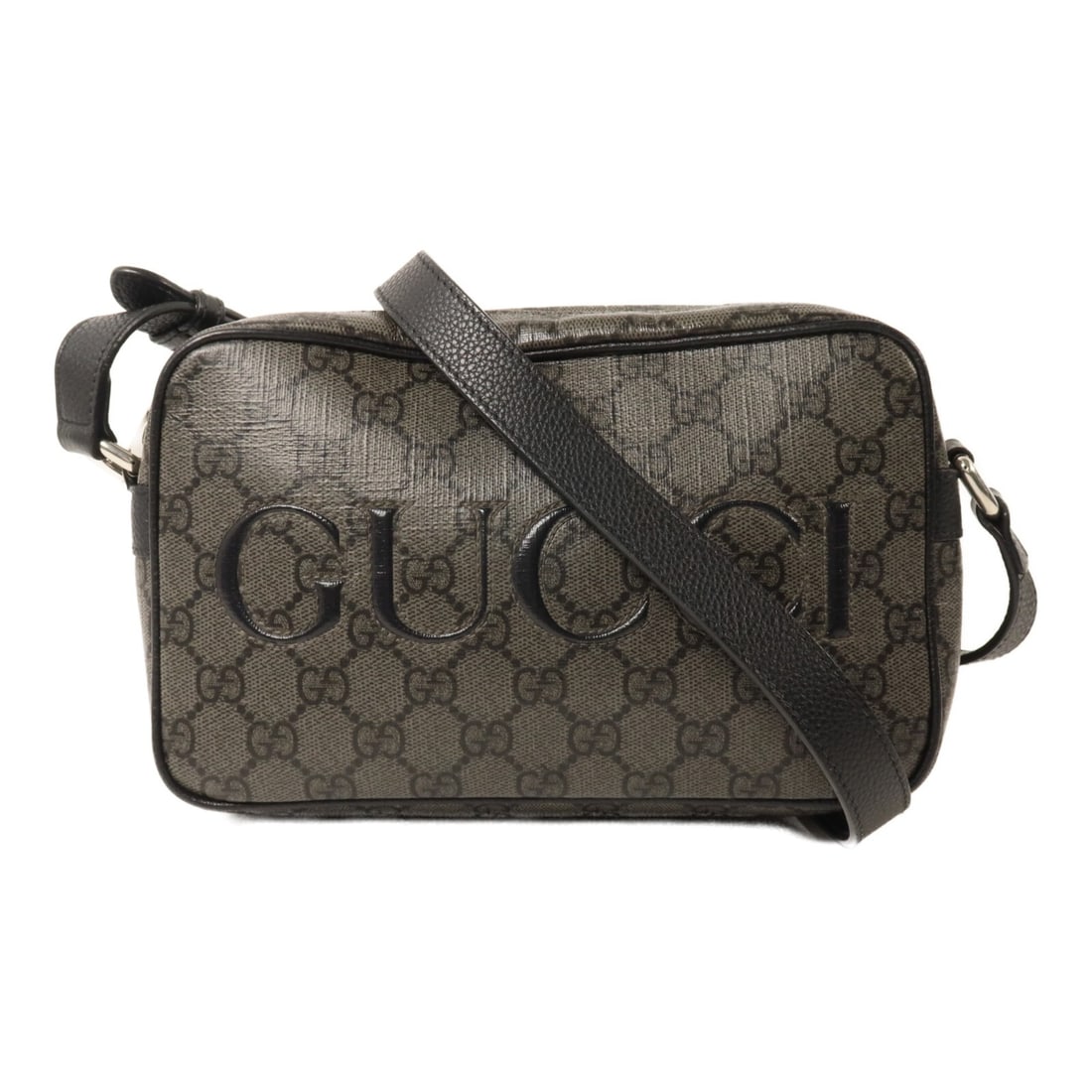GUCCI 768391 GG Supreme coated canvas shoulder bag black grey: GUCCI 768391 GG Supreme coated canvas shoulder bag black grey A GUCCI GG Supreme shoulder bag in black/grey with SHW detailing. It is made from PVC coated canvas and features a shoulder strap with an 