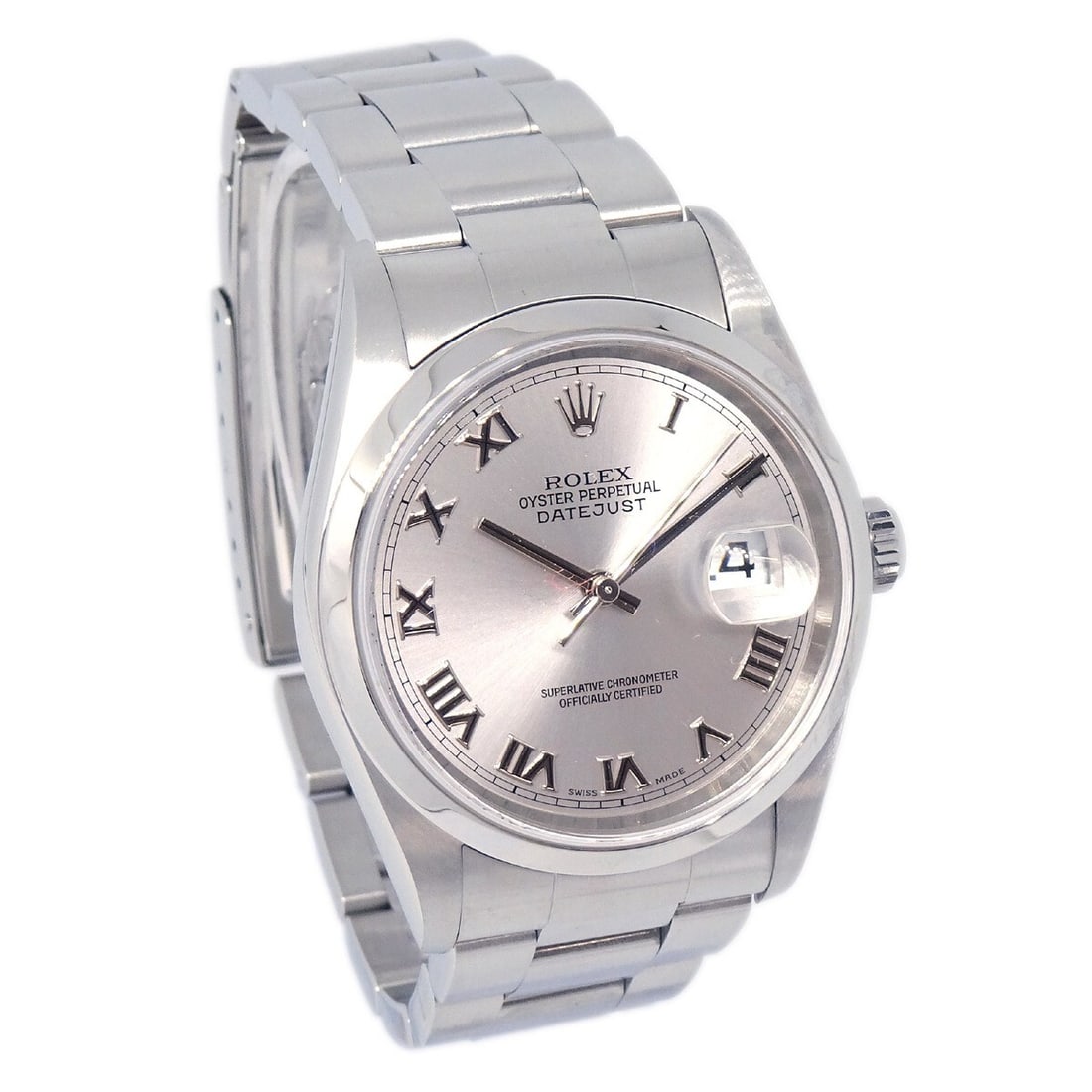 Rolex Datejust 16200 36mm stainless steel automatic men's wristwatch: Rolex Datejust 16200 36mm stainless steel automatic men's wristwatch Rolex Oyster Perpetual Datejust 36mm self-winding wristwatch with a silver dial, stainless steel case and band, and analog display.