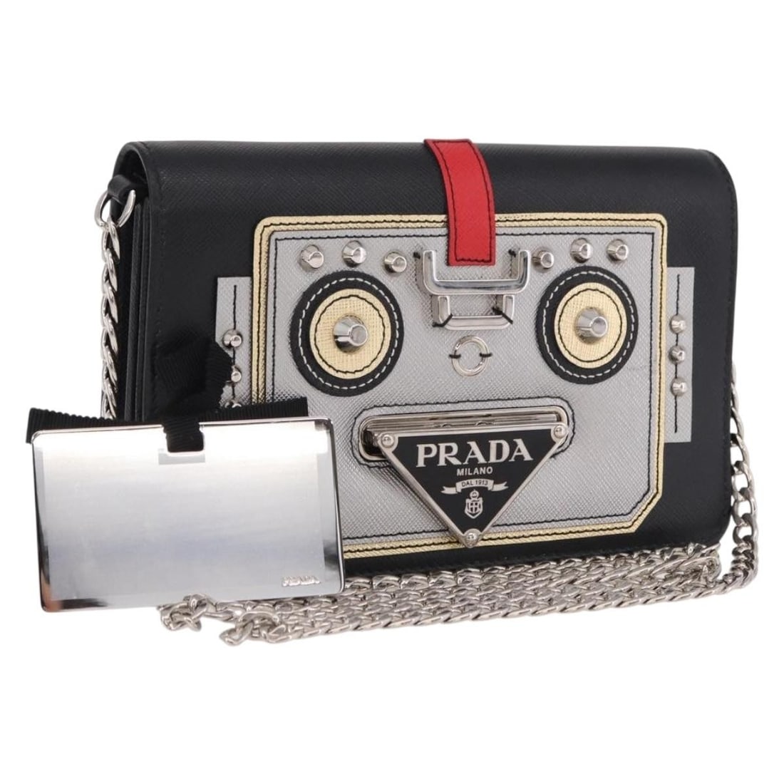 Prada Robot Saffiano Leather Shoulder Bag Black Silver Italy (1 of 18)