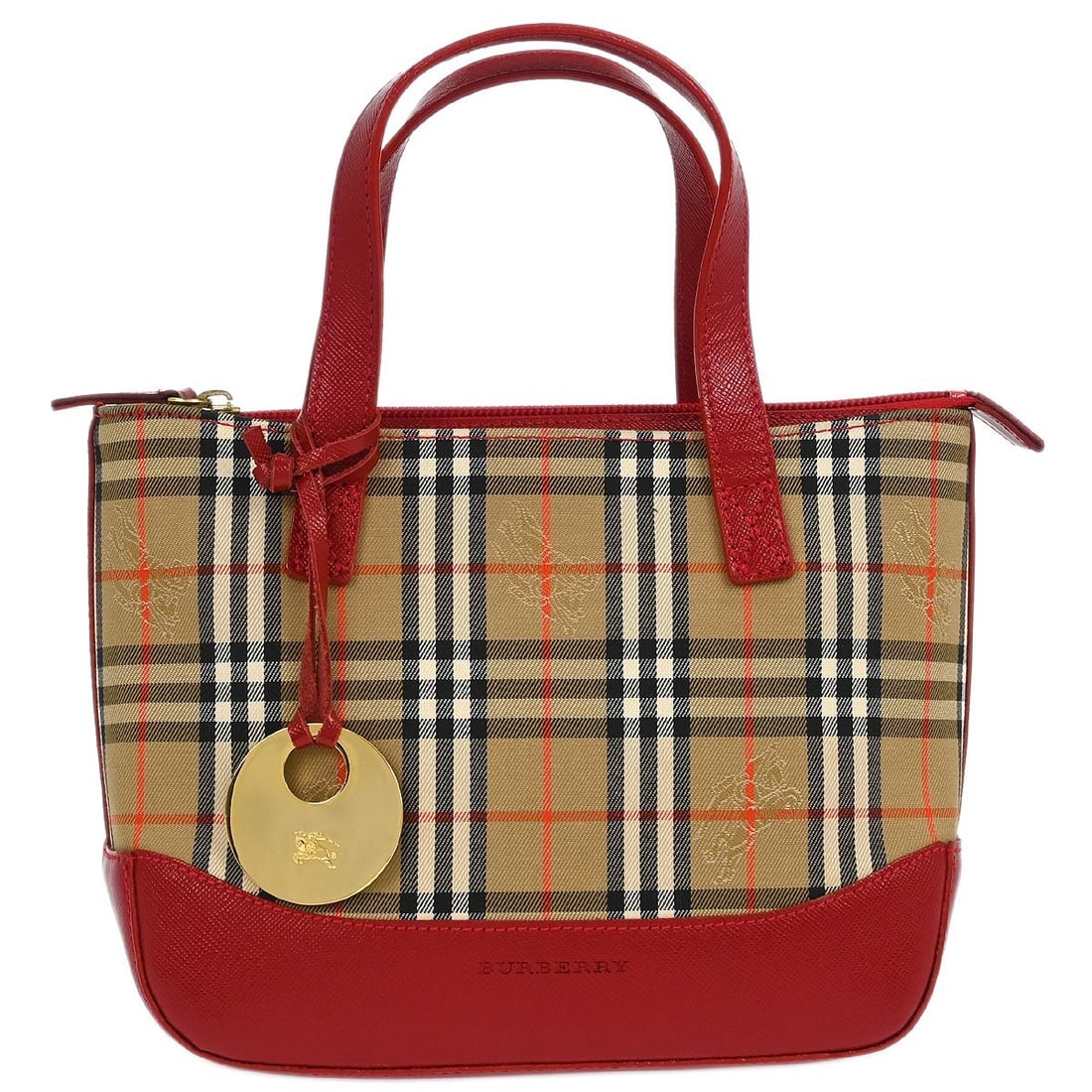 Burberry House Check Small Beige Canvas Leather Tote: Burberry House Check Small Beige Canvas Leather Tote Burberry House Check tote handbag in beige with a canvas and leather exterior. It features double handles, inner pockets, one outside pocket, and a