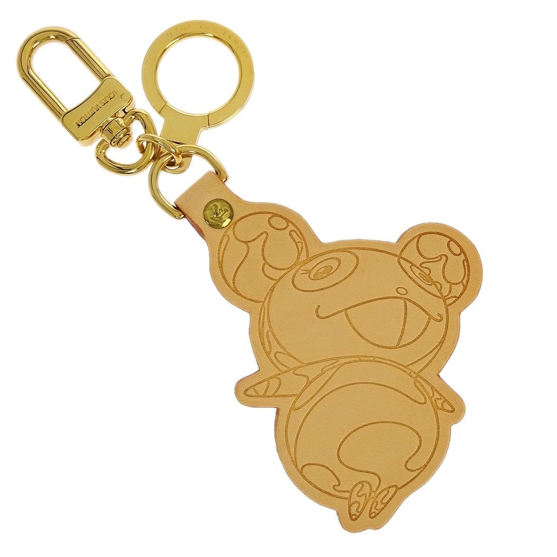 Louis Vuitton M62637 Porte Cles Panda Gold Plated Keyring Charm: Louis Vuitton M62637 Porte Cles Panda Gold Plated Keyring Charm Louis Vuitton Porte Cles Panda key holder charm, model M62637, featuring a gold plated and leather construction with a panda motif. This