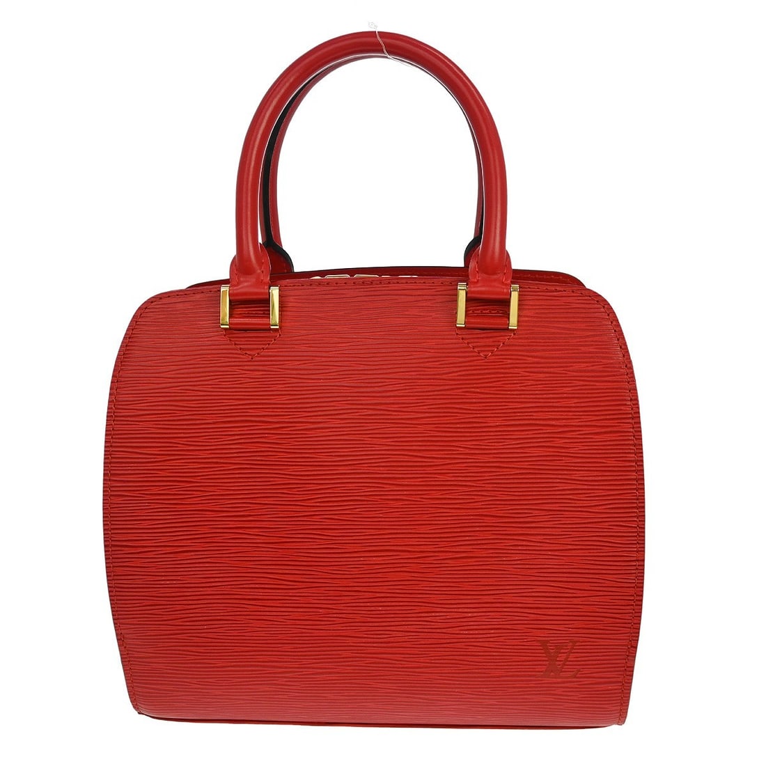 Louis Vuitton Pont Neuf Red Epi Leather Satchel M52057: Louis Vuitton Pont Neuf Red Epi Leather Satchel M52057 Louis Vuitton Pont Neuf handbag in Castilian red Epi leather with double handles and a zip-top closure. This medium satchel features an Alcantara