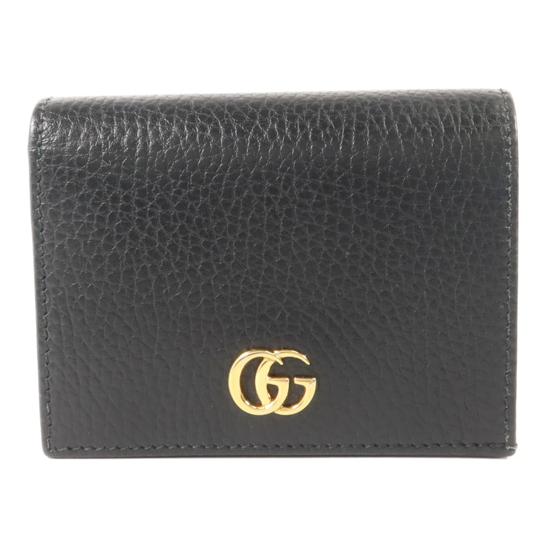 Gucci 456126 GG Marmont calfskin wallet in black: Gucci 456126 GG Marmont calfskin wallet in black A Gucci GG Marmont wallet in black calfskin leather with a GG hardware detail. It features a hook button closure, space for 6 cards, and includes a coi