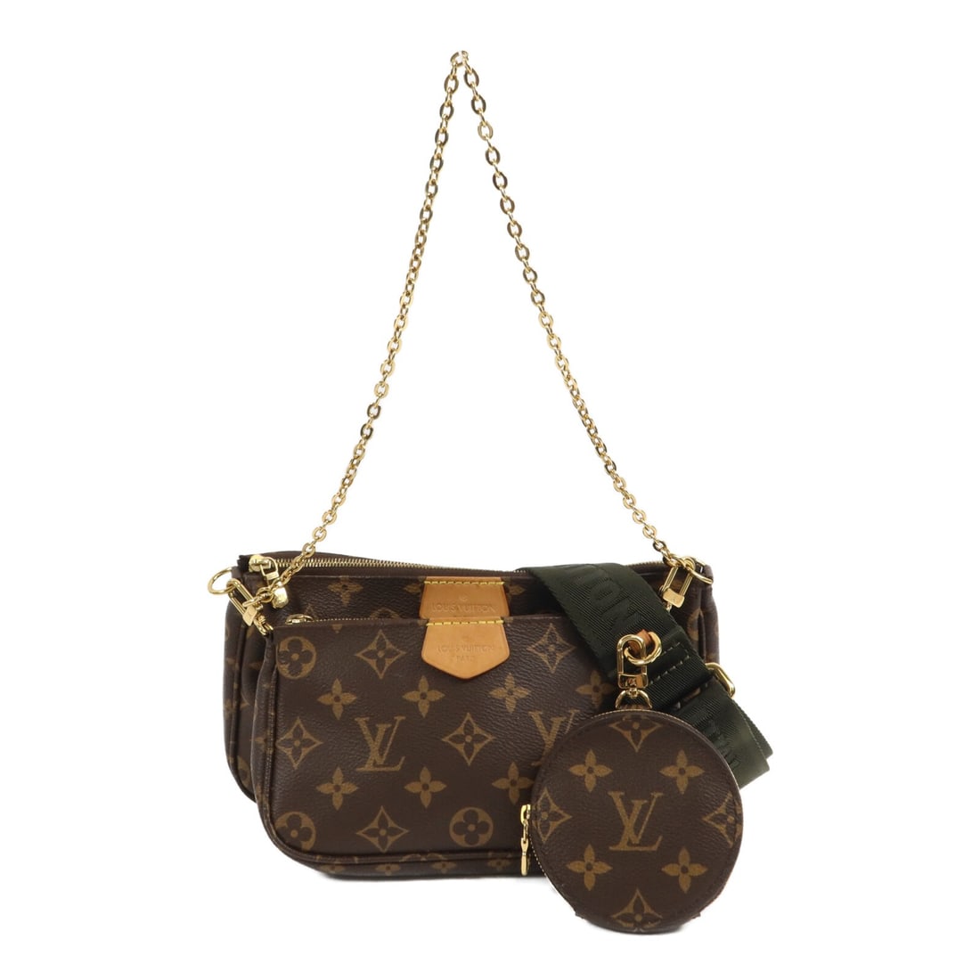 Louis Vuitton Multi Pochette Accessoires M44813 Monogram 2way Shoulder Bag: Louis Vuitton Multi Pochette Accessoires M44813 Monogram 2way Shoulder Bag Louis Vuitton Multi Pochette Accessoires shoulder bag in Brown x Green, model M44813, made from Monogram and PVC coated canva