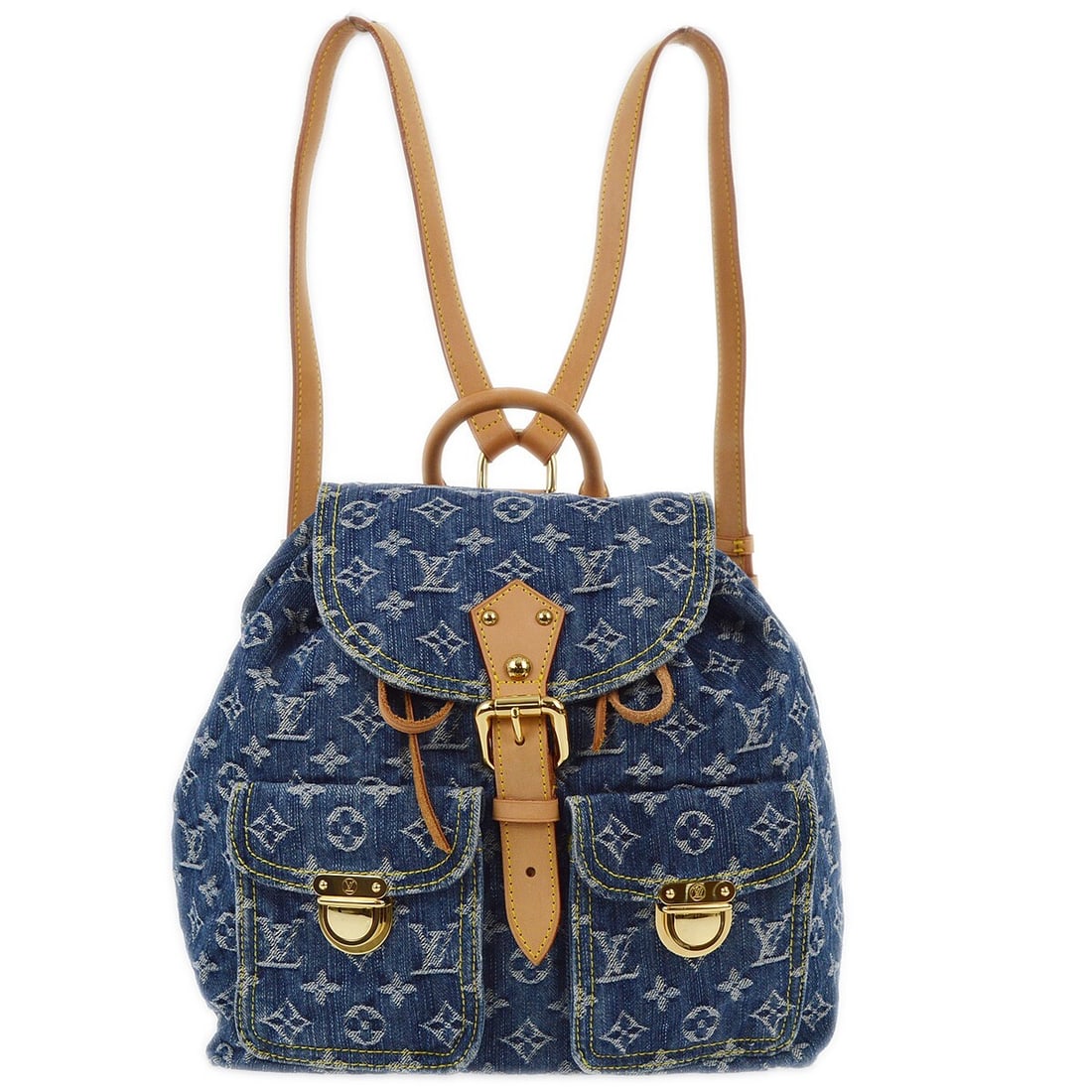 Louis Vuitton Sac a Dos GM Blue Monogram Denim Backpack M95056: Louis Vuitton Sac a Dos GM Blue Monogram Denim Backpack M95056 Louis Vuitton Sac a Dos GM backpack in blue monogram denim with leather trim and an Alcantara lining. This women's backpack features a bu