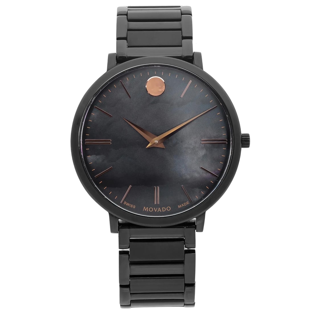 Movado Ultra Slim Ladies Quartz Watch Black MOP Dial PVD Steel 35mm: Movado Ultra Slim Ladies Quartz Watch Black MOP Dial PVD Steel 35mm This Movado Ultra Slim wristwatch is a perfect blend of elegance and functionality. Featuring a sleek 35mm round case, it is crafted