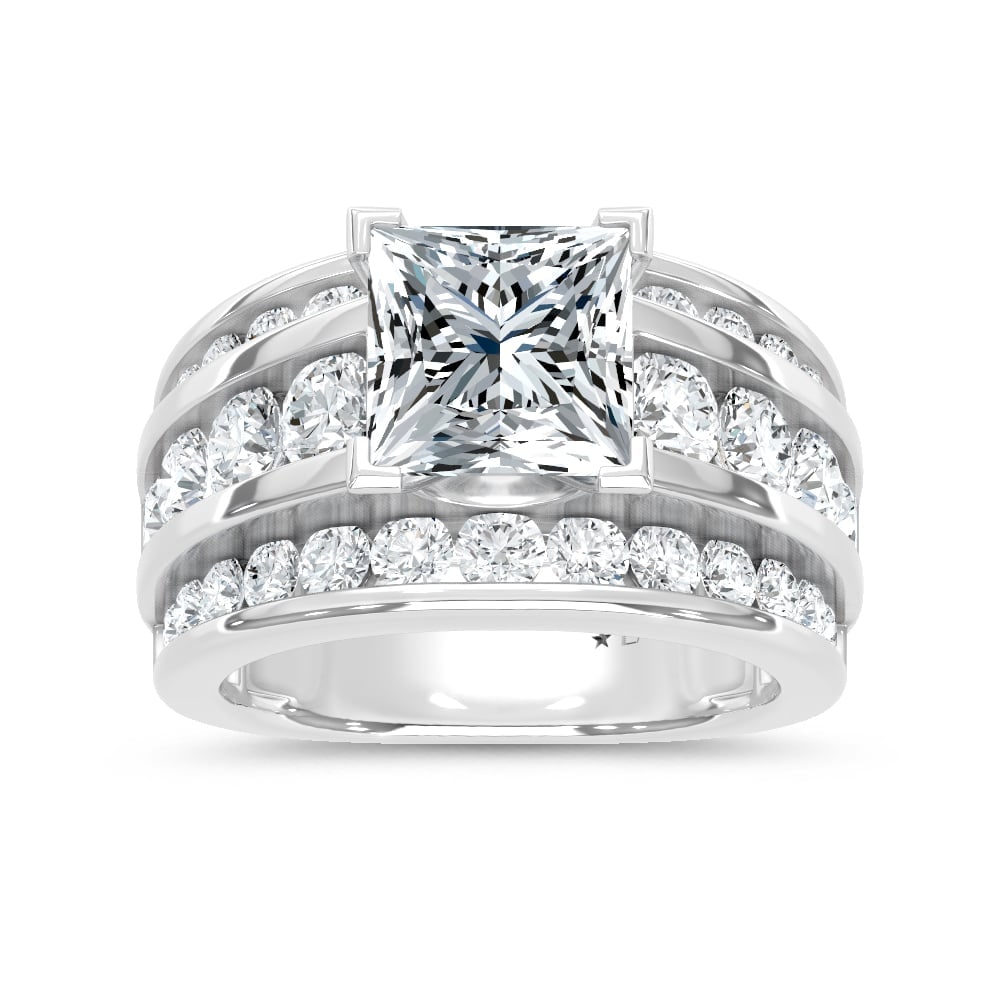 14K White Gold Lab Grown Diamond 5 1/2 Ct.Tw. Engagement Ring (IGI Certified Center 3ct): 14K White Gold Lab Grown Diamond 5 1/2 Ct.Tw. Engagement Ring (IGI Certified Center 3ct) 14k White Gold Stone Color: D-f Stone Clarity: Vs Each ring is presented in standard size 6.5. Complimentary re
