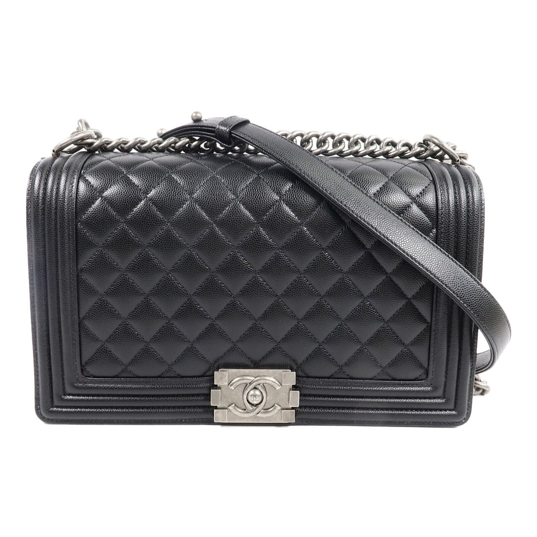 CHANEL Boy 28 A92193 Black Calfskin Chain Shoulder Bag: CHANEL Boy 28 A92193 Black Calfskin Chain Shoulder Bag CHANEL CC SHW Boy 28 Chain Shoulder Bag A92193 in black calfskin leather. This shoulder bag features a black frame color, regular size, and a cha