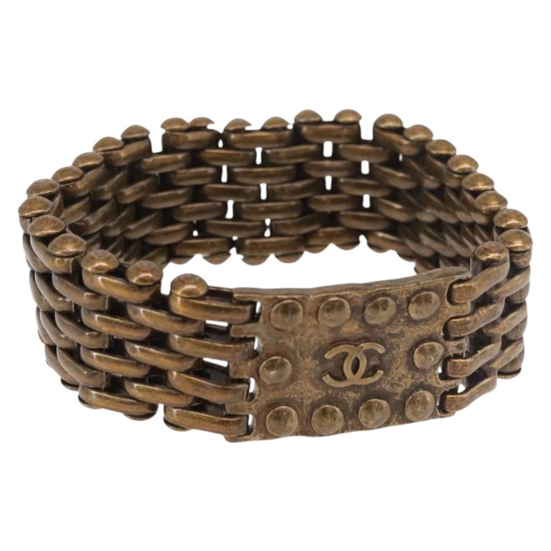 CHANEL CC Gold Tone Metal Bracelet France 18cm: CHANEL CC Gold Tone Metal Bracelet France 18cm CHANEL bracelet in gold tone metal, made in France. The piece is designed for women and measures approximately 18 cm in total length (about 7.1 inches). 