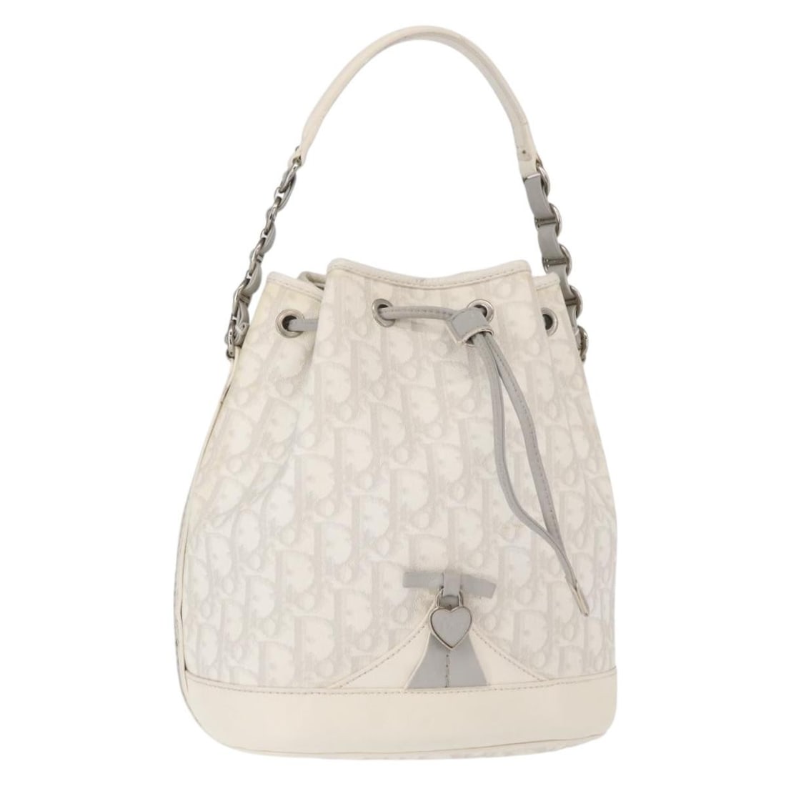 Christian Dior Romantic Chain Trotter Shoulder Bag White Silver PVC Leather: Christian Dior Romantic Chain Trotter Shoulder Bag White Silver PVC Leather Christian Dior Trotter Romantic Chain Shoulder Bag in white and silver, made in Italy from PVC leather and Trotter canvas. T