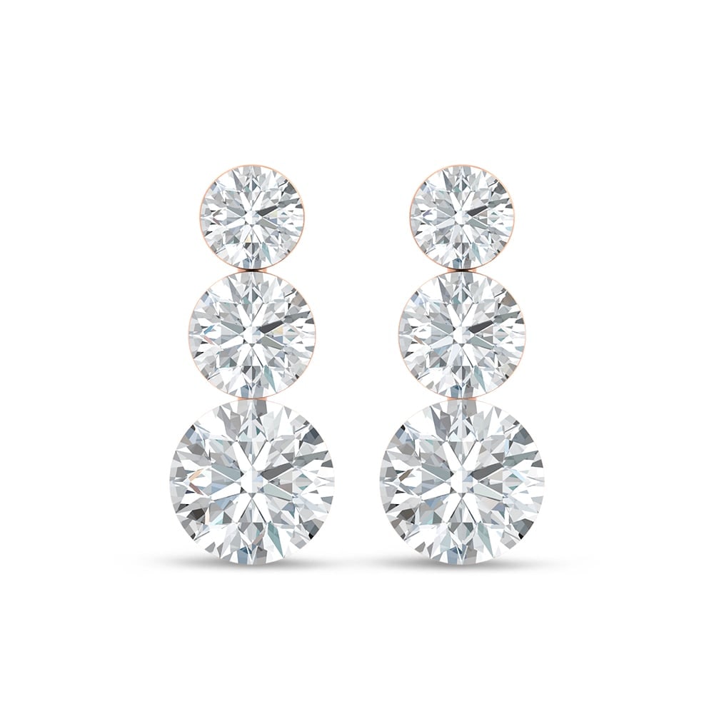 14K Rose Gold Lab Grown Diamond 3 Ct.Tw. Three Stone Fashion Earrings: 14K Rose Gold Lab Grown Diamond 3 Ct.Tw. Three Stone Fashion Earrings Elevate your style with these dazzling 14K Rose gold fashion earrings, featuring a total of 3 carats of lab-grown diamonds set in 