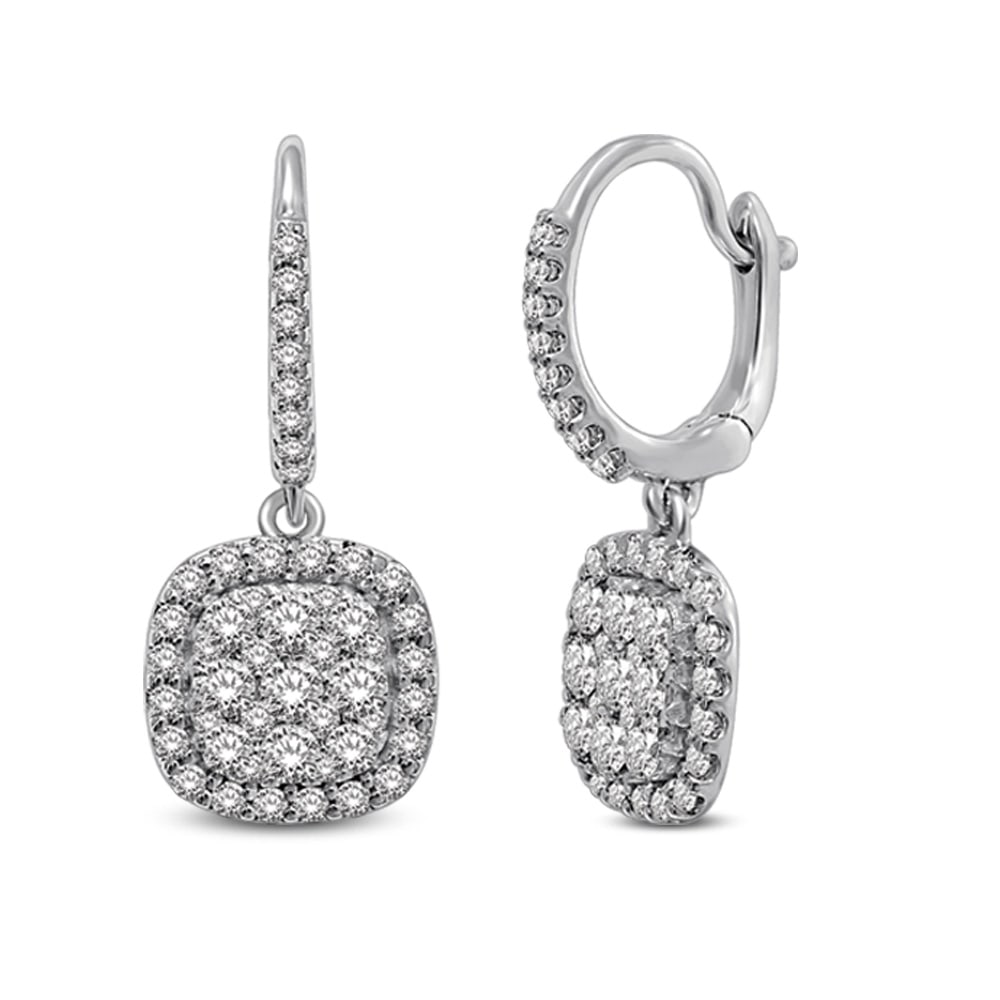 14K White Gold 1 1/6 Ct.tw Diamond Drop Earrings: 14K White Gold 1 1/6 Ct.tw Diamond Drop Earrings These stunning 14K white gold drop Earrings features square shape design. Dazzling diamonds totaling 1 1/6 Ct.Tw. diamonds. 14k White Gold Stone Color: