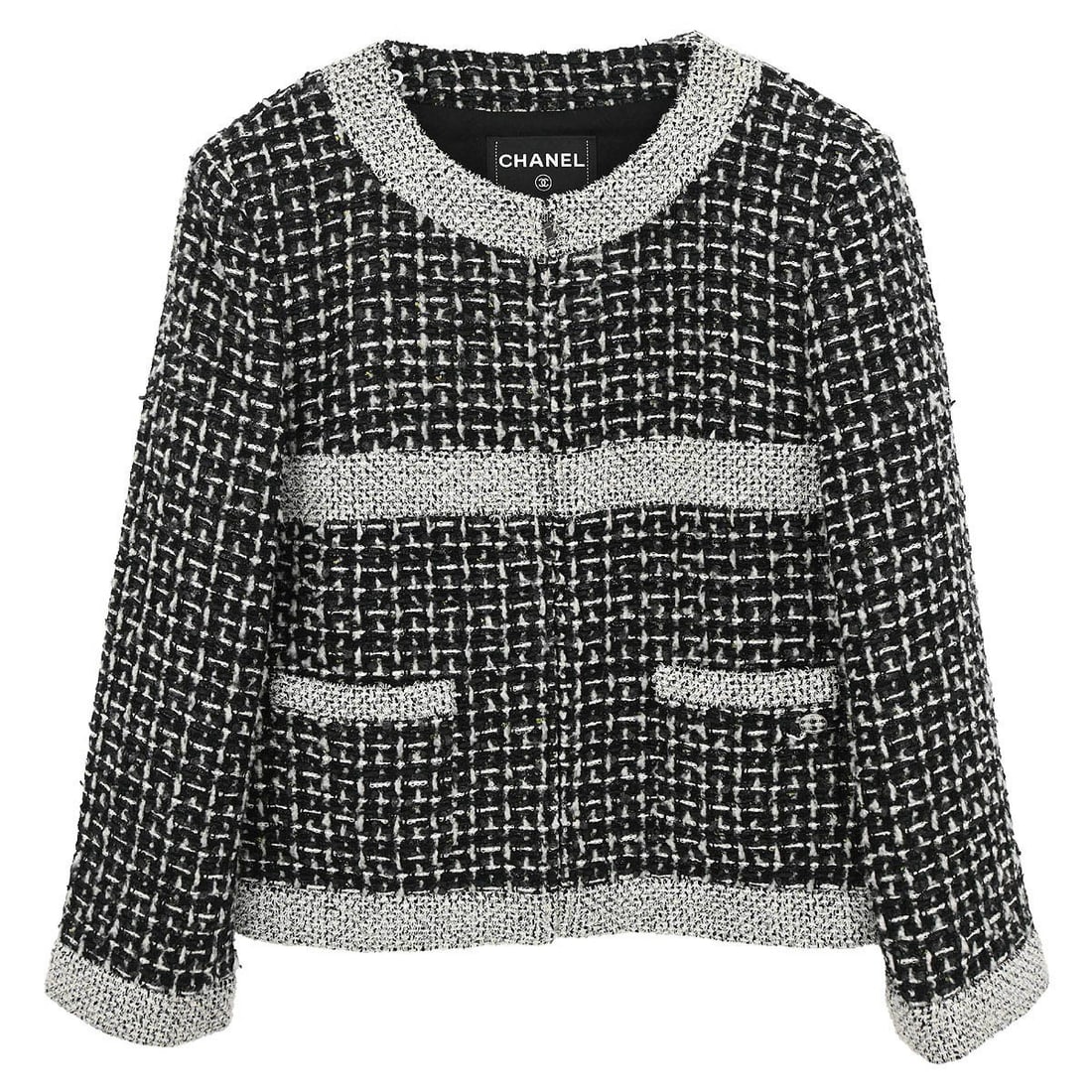 CHANEL P57217V30748 Collarless Tweed Jacket Black Size 44 (1 of 14)