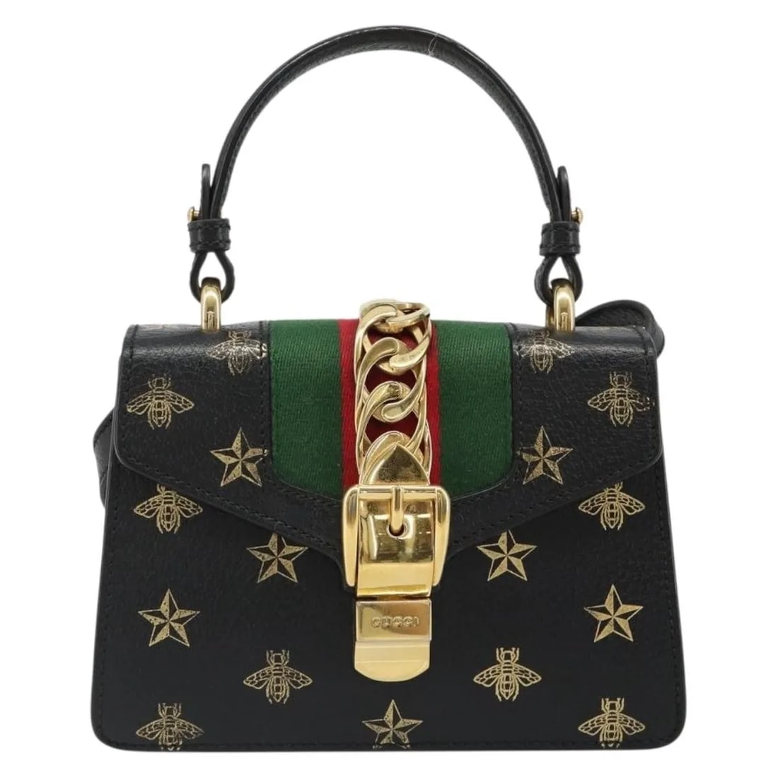 Gucci Sylvie Top Handle Bag in Black Leather: Gucci Sylvie Top Handle Bag in Black Leather Gucci Sylvie Top Handle bag in black leather. This women's handbag is made in Italy and shows light overall wear consistent with good condition, including 