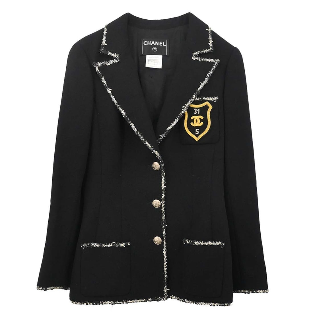 CHANEL 05C Black Wool Single Breasted Women's Jacket FR 36 (1 of 18)