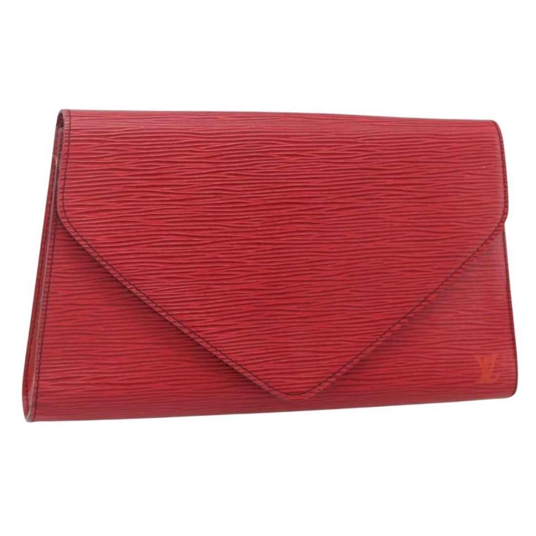 Louis Vuitton Epi Leather Red Art Deco Clutch M52637: Louis Vuitton Epi Leather Red Art Deco Clutch M52637 This Louis Vuitton Epi Art Deco clutch bag in red features the brand's signature Epi leather, known for its durability and textured finish. Designe